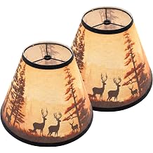 Rustic Deer Printed Empire Lamp Shades Set of 2, 6"x13"x10" Medium Brown Lampshades for Country Cabin Decor, Spider Fitter Lamp Shades Replacement for Table Lamps, Easy Assembly