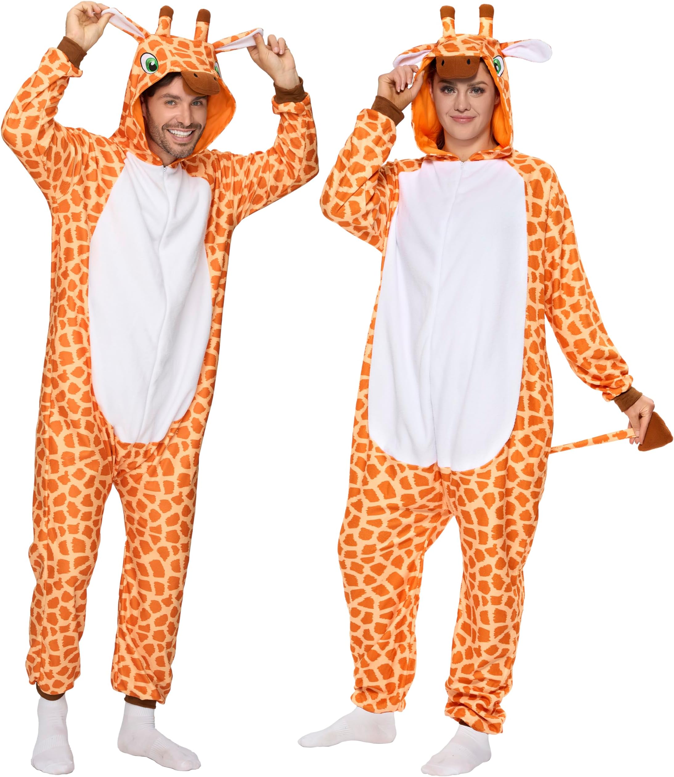 Spooktacular Creations Unisex Adult Giraffe Plush Jumpsuit with Hat and Tail for Halloween Costume Party