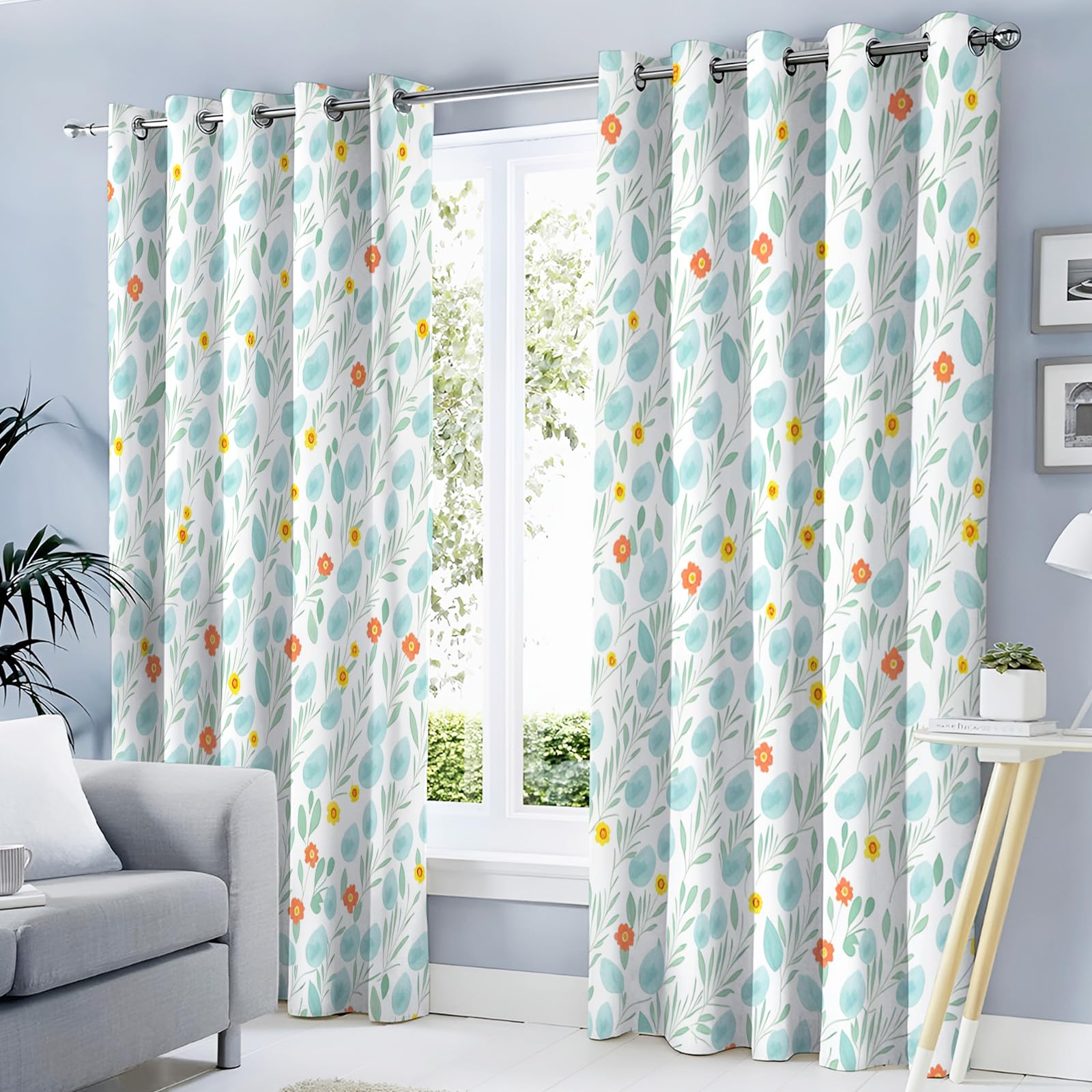 Rideau cuisine anti chaleur et froid bleu clair avec oeillets 117x137 cm