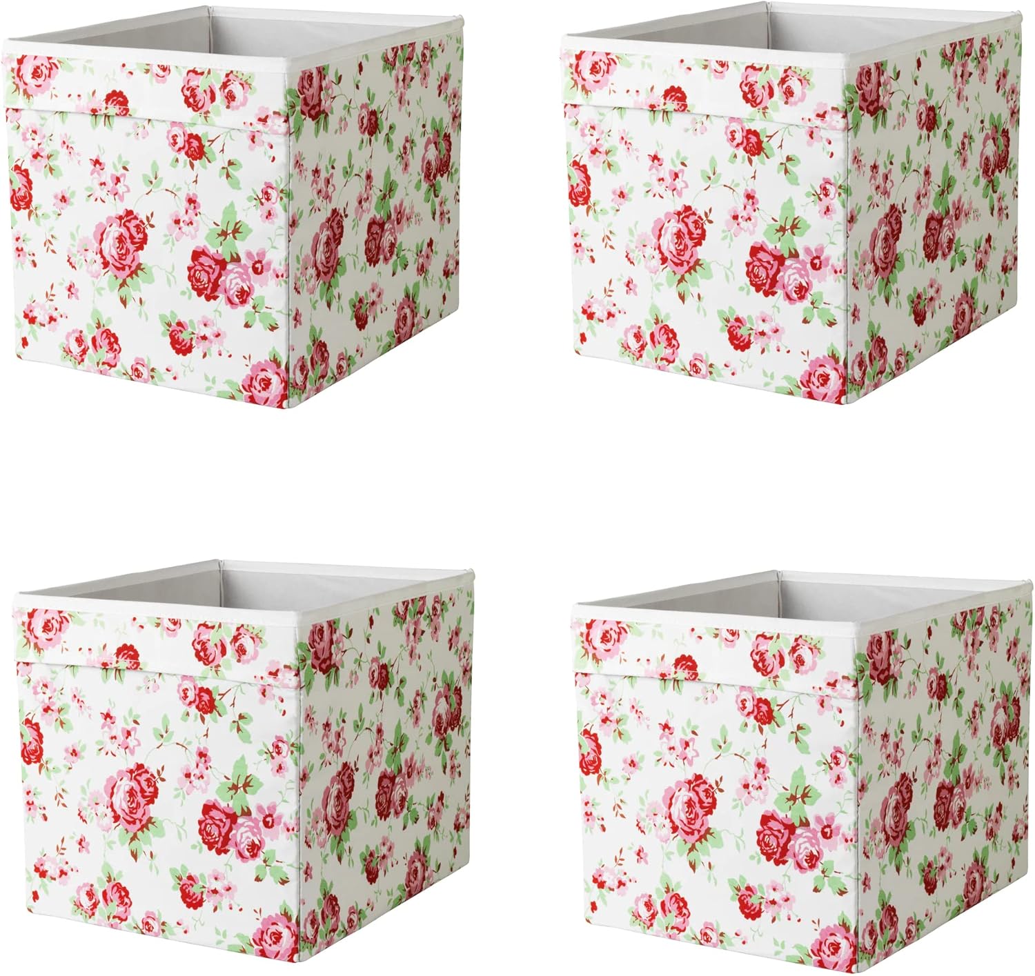 4x Drona Storage Box Cloth Books Home Organizer Velvety Fabric Basket Bin Floral Patterned