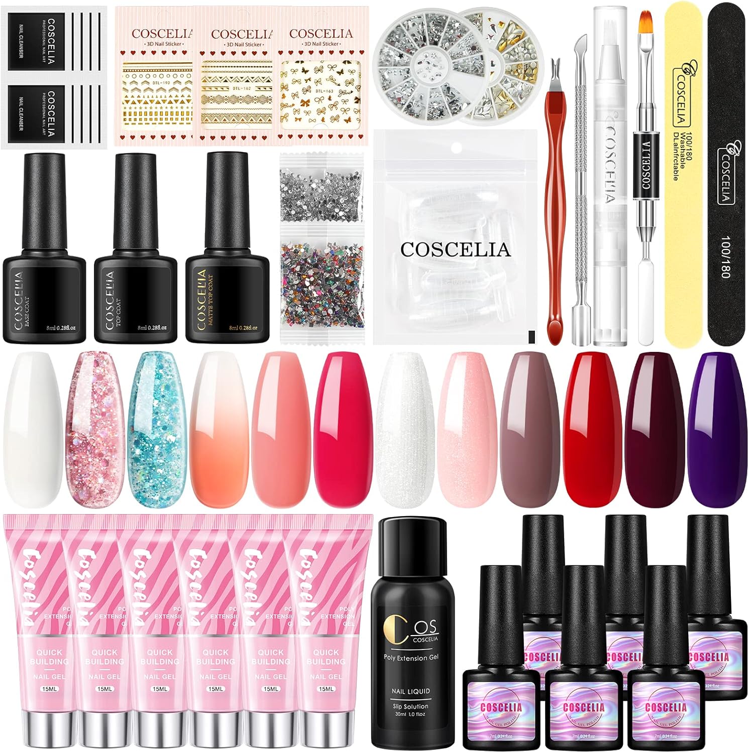 COSCELIA Gel Nail Polish Nail Extension Gel Set,Rich Colors Enhancement