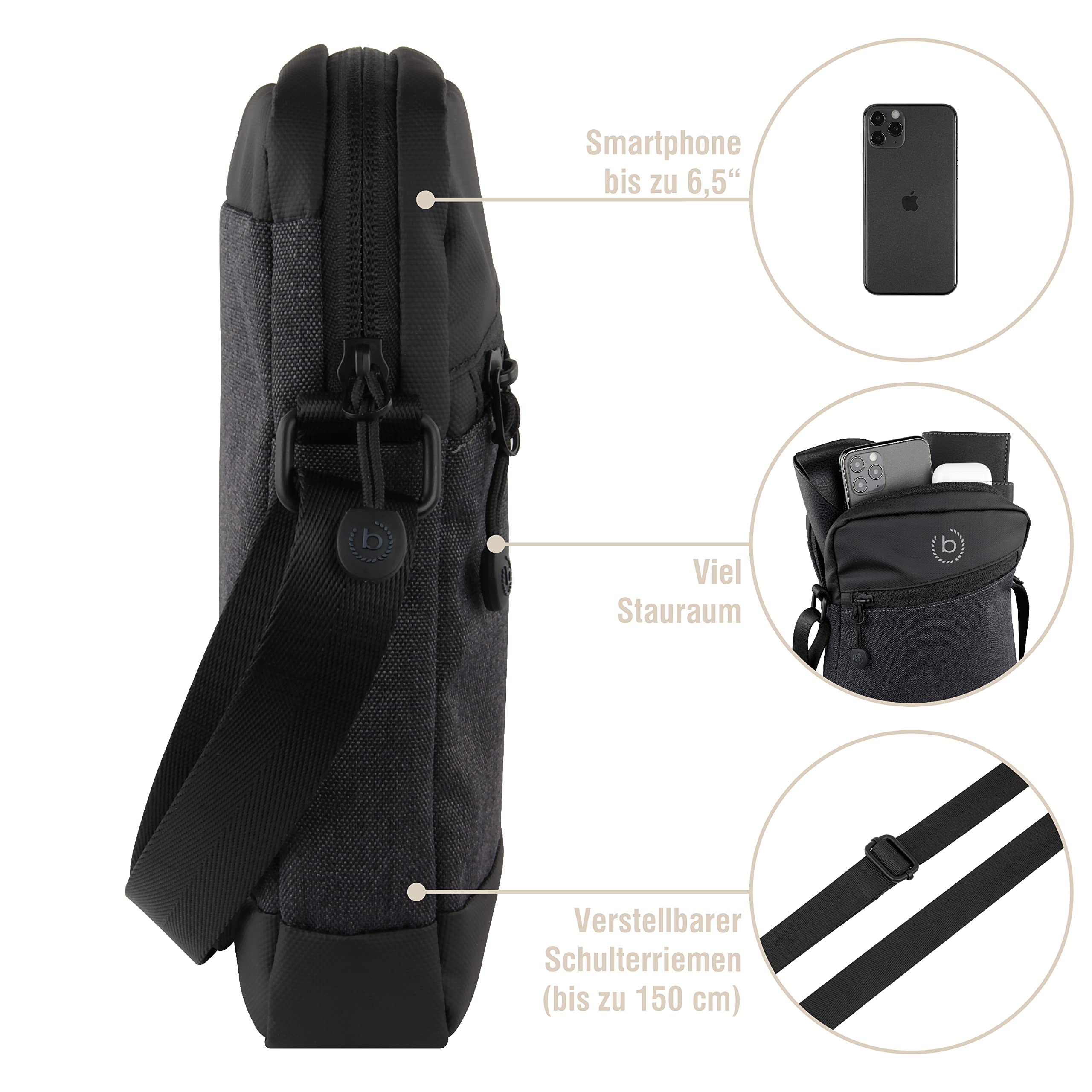 bugatti Universum torba na ramię dla mężczyzn z przegrodą – mała torba crossbody – Czarna