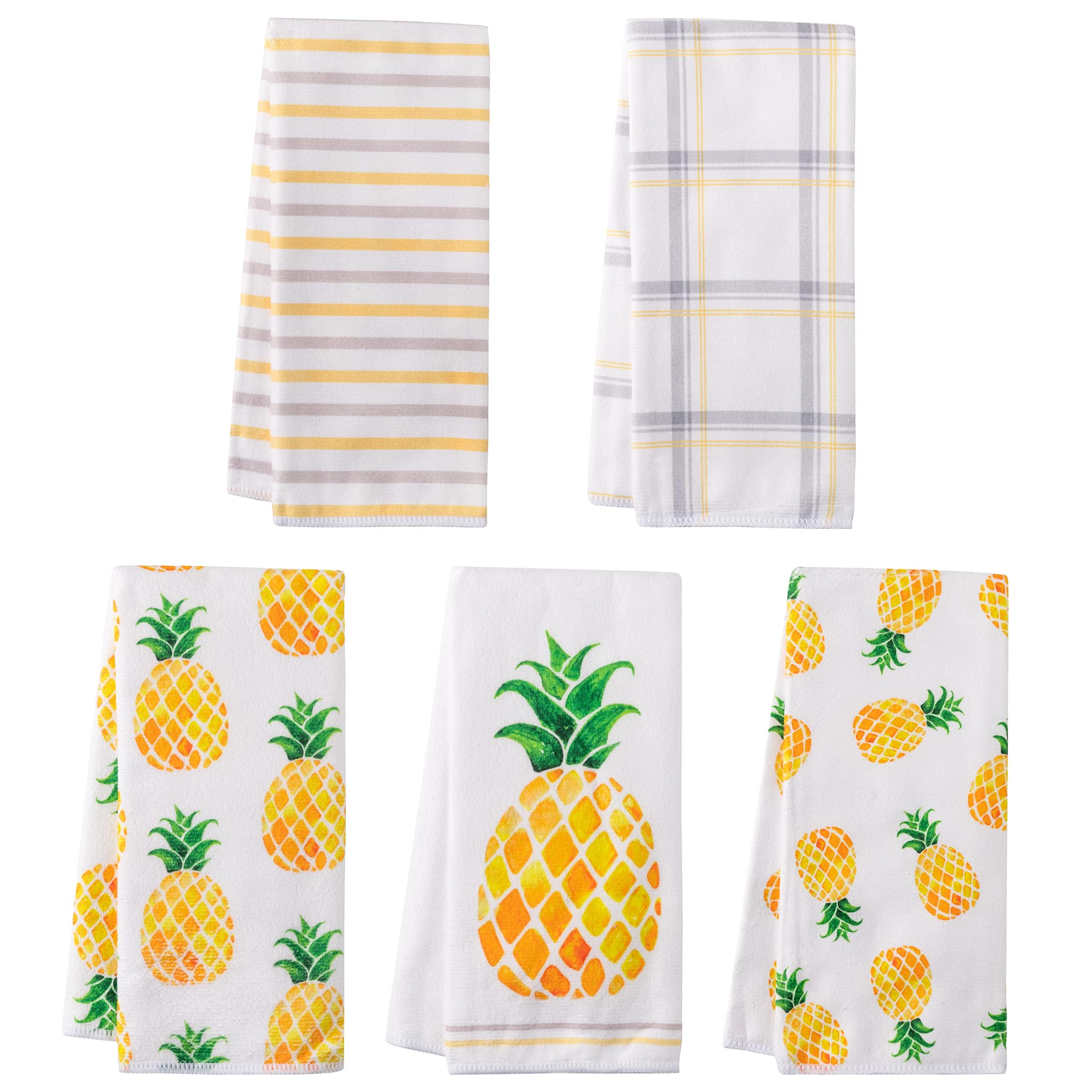 5Pcs Pineapple Kitchen Dish Towel Set Fruit Theme Absorbent Drying Cloth Dish Tea Towels Fingertip Bar Hand Dishcloths Holiday Spring Summer Decor for Bathroom Kitchen Home Supplies