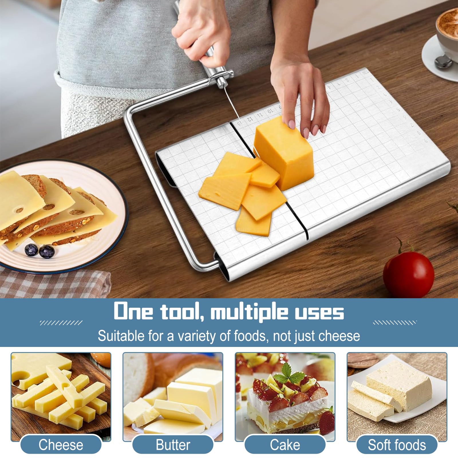 Cortador de queso de acero inoxidable con intercambiable alambre y tabla de rejilla
