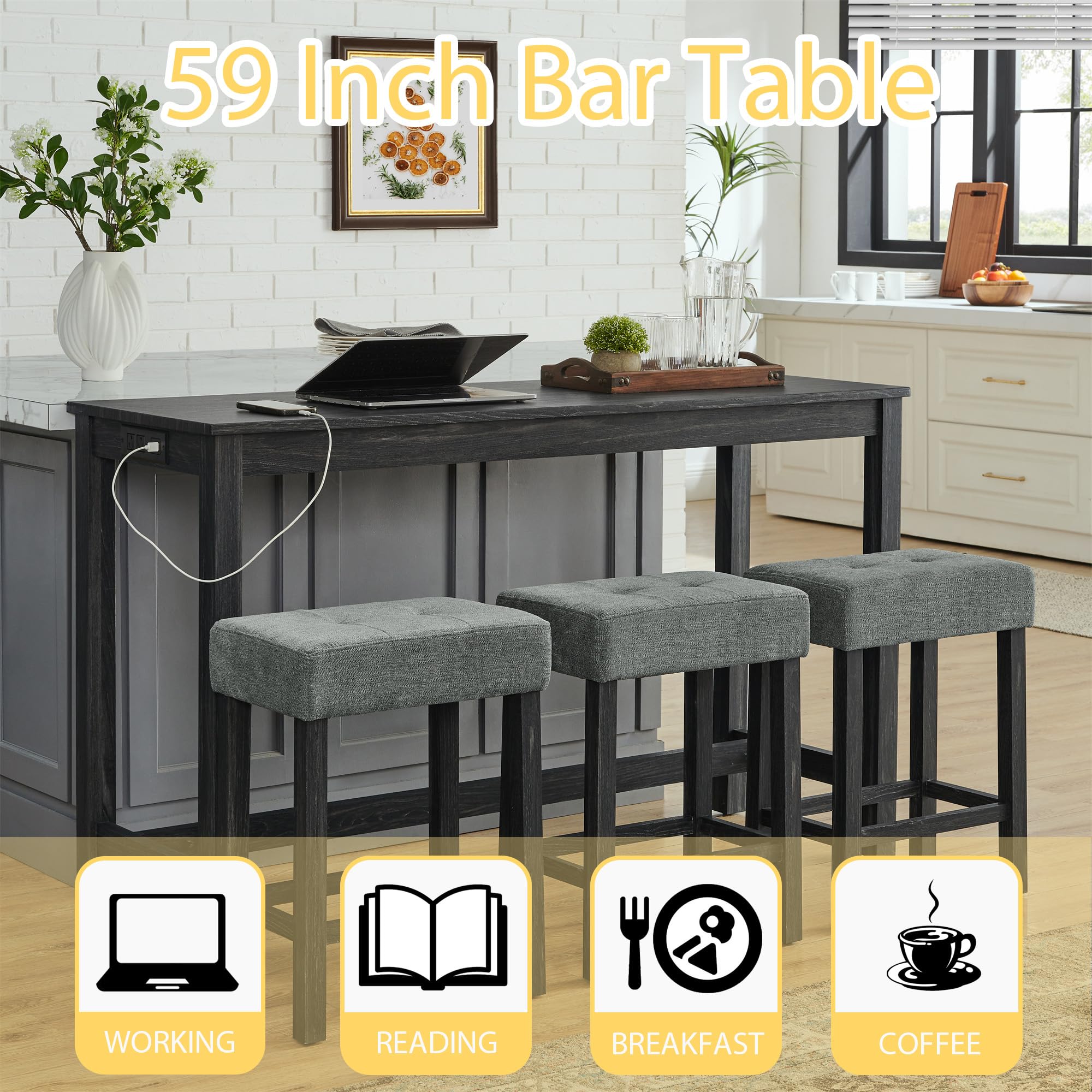 MDF Bar Table Merax 4 Piece Bar Table Set With Power Outlet ...
