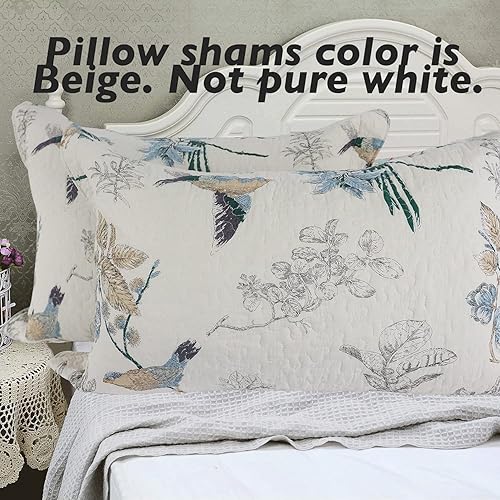 Miniatura 2 de Brandream Fundas de almohada acolchadas 100% algodón, 2 piezas, tamaño estándar, diseño de pájaros de campo americano, decoración de dormitorio,