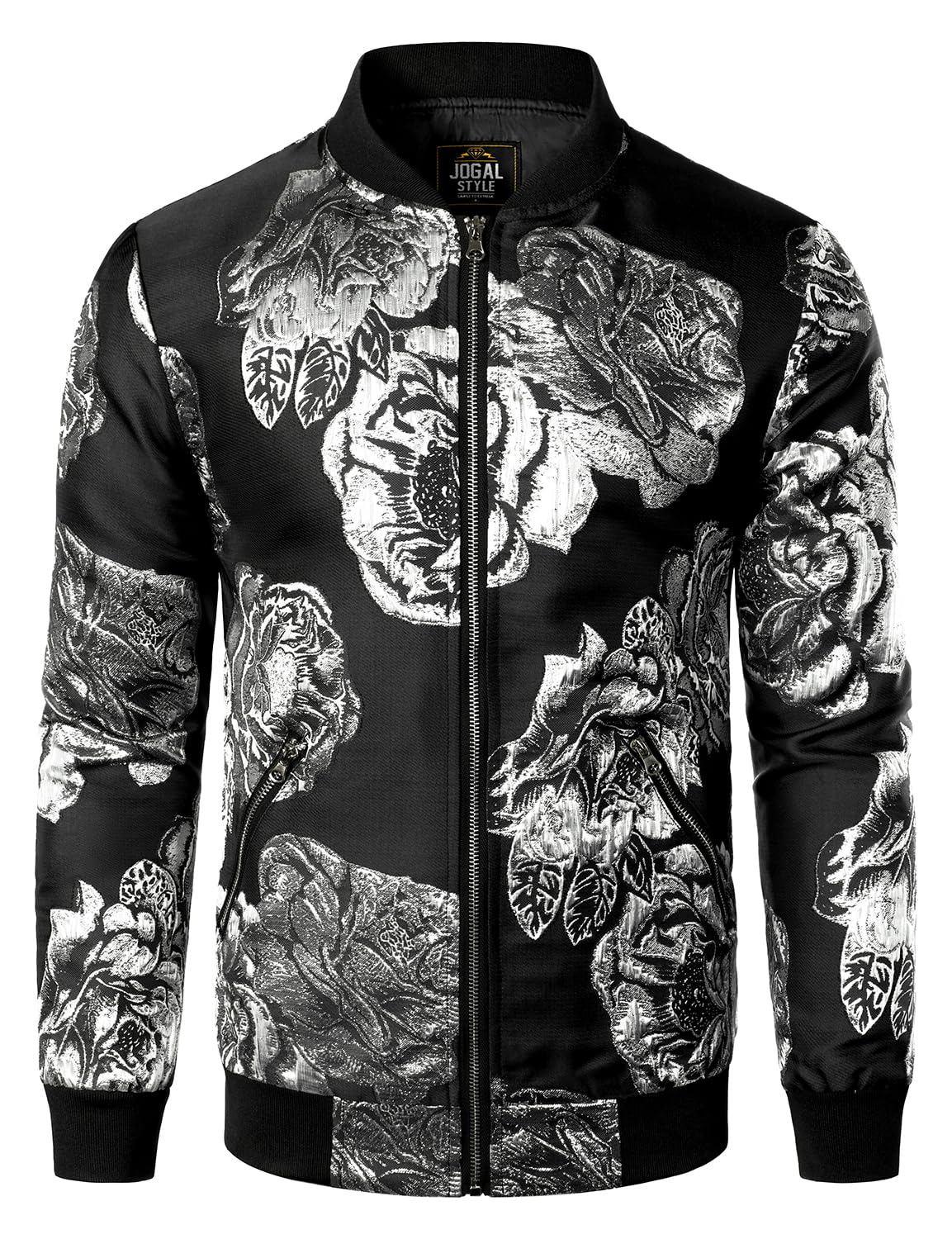 Regular Fit Floral Pattern Jacket Peak Lapel (Silver) BF-2 main image 1