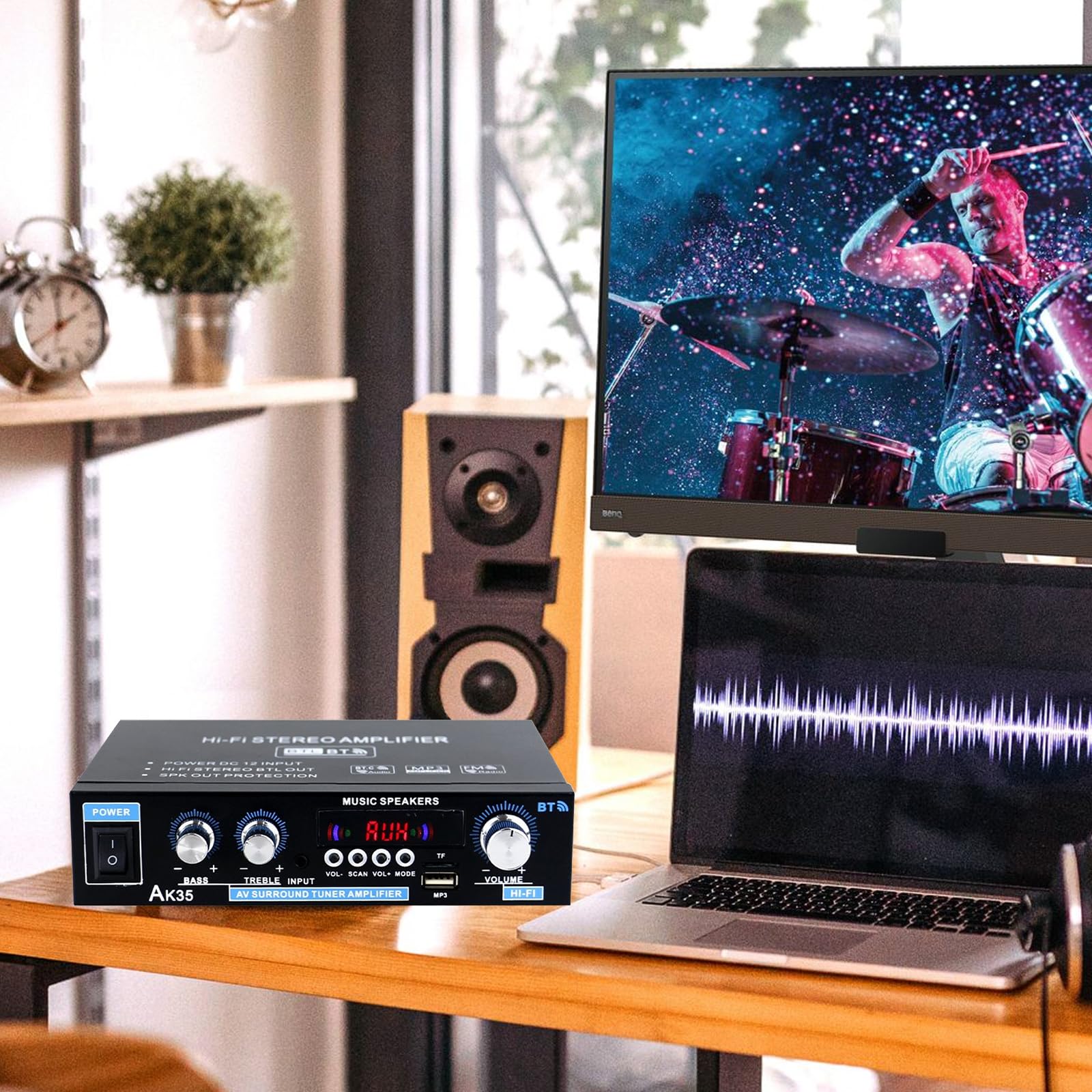 Amplificatore audio AK45, amplificatore stereo, amplificatore Bluetooth 5.0 HIFI con telecomando per auto e casa con ingresso MIC/SD/USB, radio FM