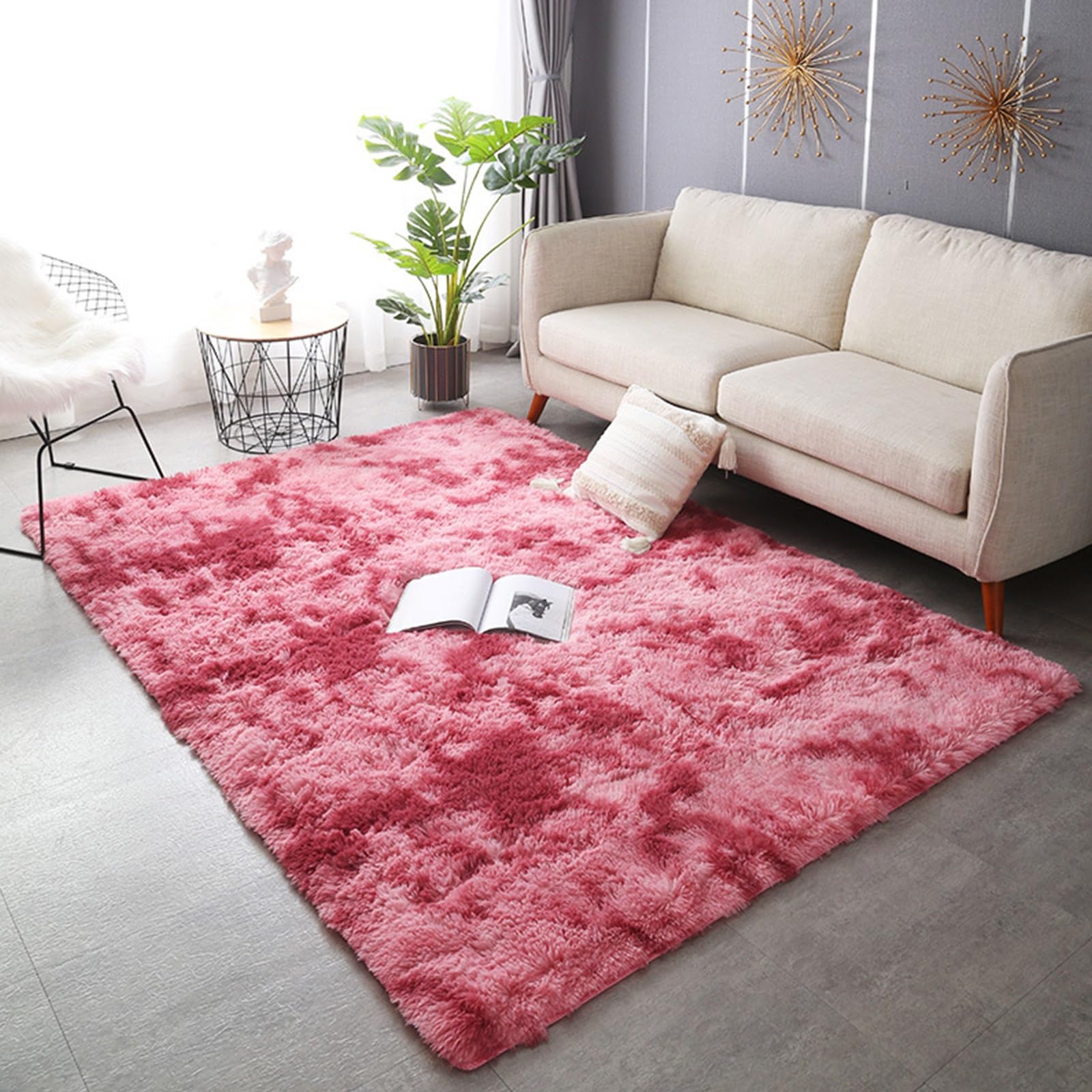Dywan Włochaty Miękki 220 x 250 cm Miękki W Dotyku, Nie Liniejący, Puszysty, Antypoślizgowy Puszysty Gruby Dywanik Dywan Do Salonu Puszysty, ciemny róż