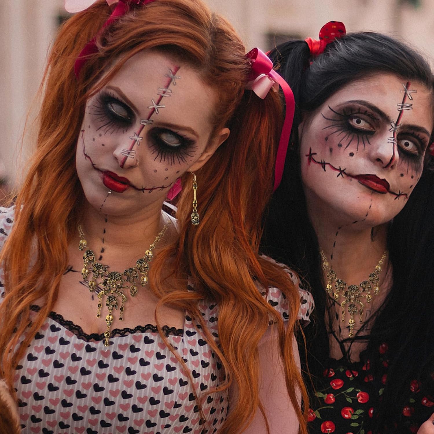 Halloween Pirate Necklace Earrings for Women Pirate Costume Accessories Pirate Skull Tassel Necklace Halloween Pirate Jewelry - Image 2