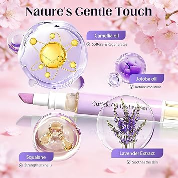 Cuticle Oil Pusher Pen (2 Pack) - Ceramic Cuticle Oil for Dry Nails & Cuticles, No Leak Travel Size Cuticle Pusher Pen, Moisturizing Nail Care Treatment for DIY Manicure & Salon Use