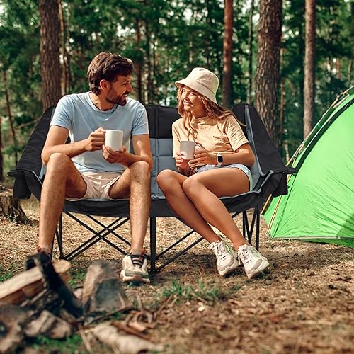 Miniatura 2 de Silla de campamento de gran tamaño, sofá biplaza plegable doble con bolsillo, portavasos y bolsa de transporte, sillas de campamento portátiles