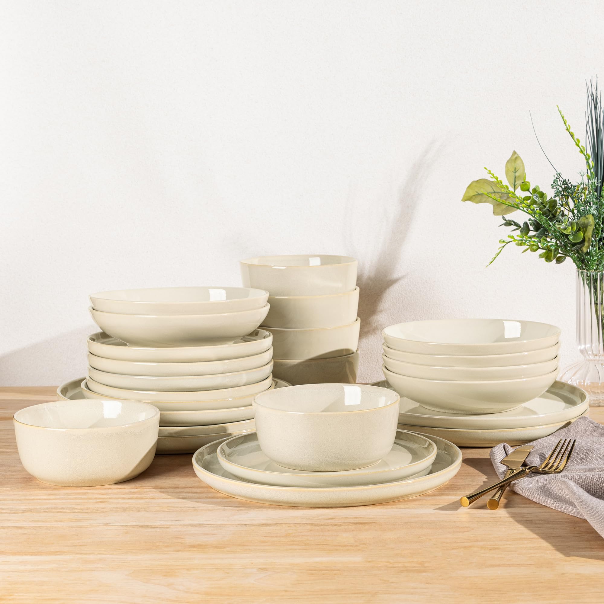 GBHOME Dinner Set for 6, 24 Piece Stoneware Set - Round Reactive Glaze Plates & Bowls, Highly Chip and Crack Resistant | Dishwasher and Microwave Safe Crockery Set