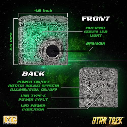 Miniatura 2 de Star Trek Borg Cube - Altavoz Bluetooth y cargador inalámbrico Star Trek con batería de respaldo integrada para carga con cable e inalámbrica