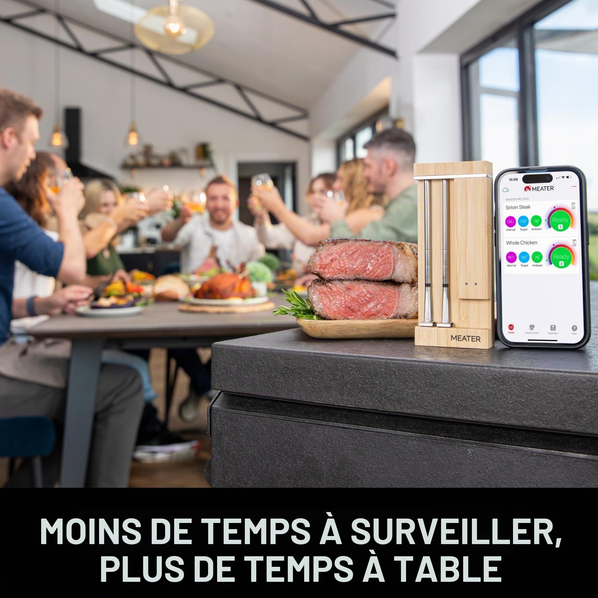 Meater Pro Duo : thermomètre numérique intelligent | Résistance 550 °C | Grande portée | Précision certifiée | BBQ, four, fumoir, friteuse | Plus de 50 recettes