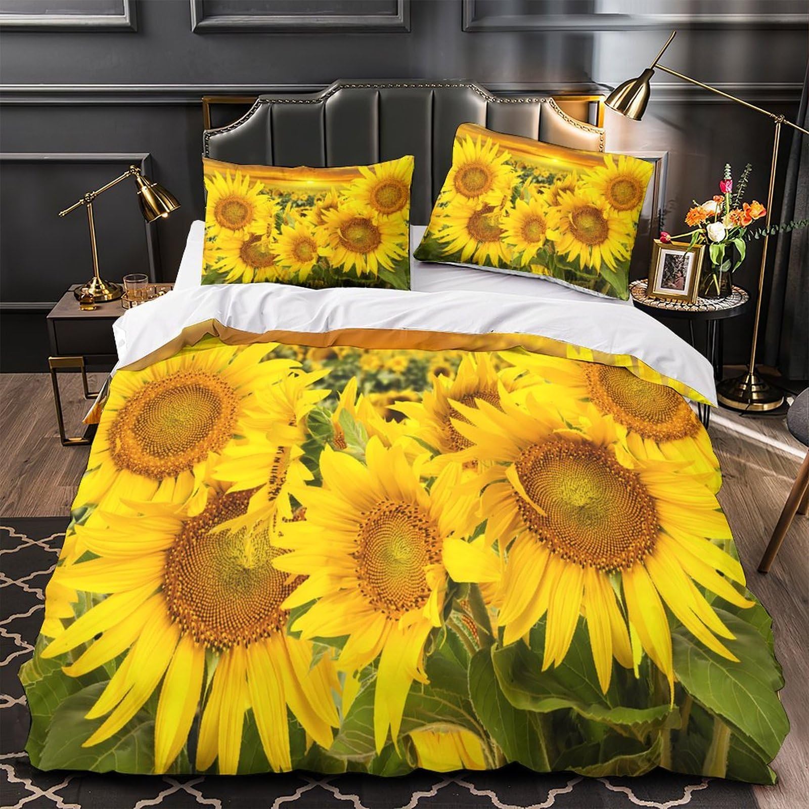 Parure de lit 135x200 cm tournesols avec housse de couette adulte respirante