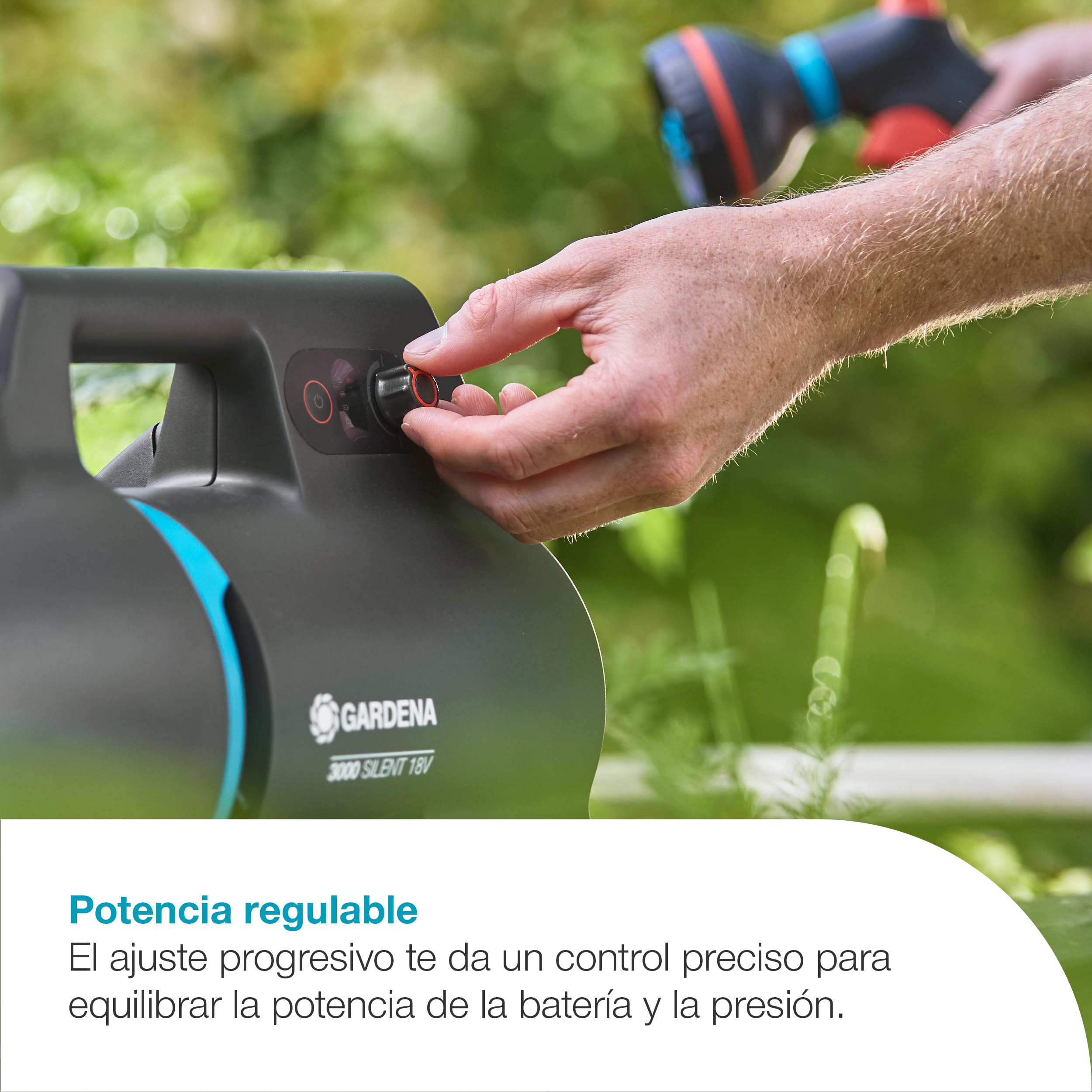 Gardena Bomba de jardín con batería 3000 Silent 18V P4A Set listo para usar: Potente, Operación silenciosa, Cuerpo protegido contra lluvia y UV, Protección contra el funcionamiento en seco (14610-20)