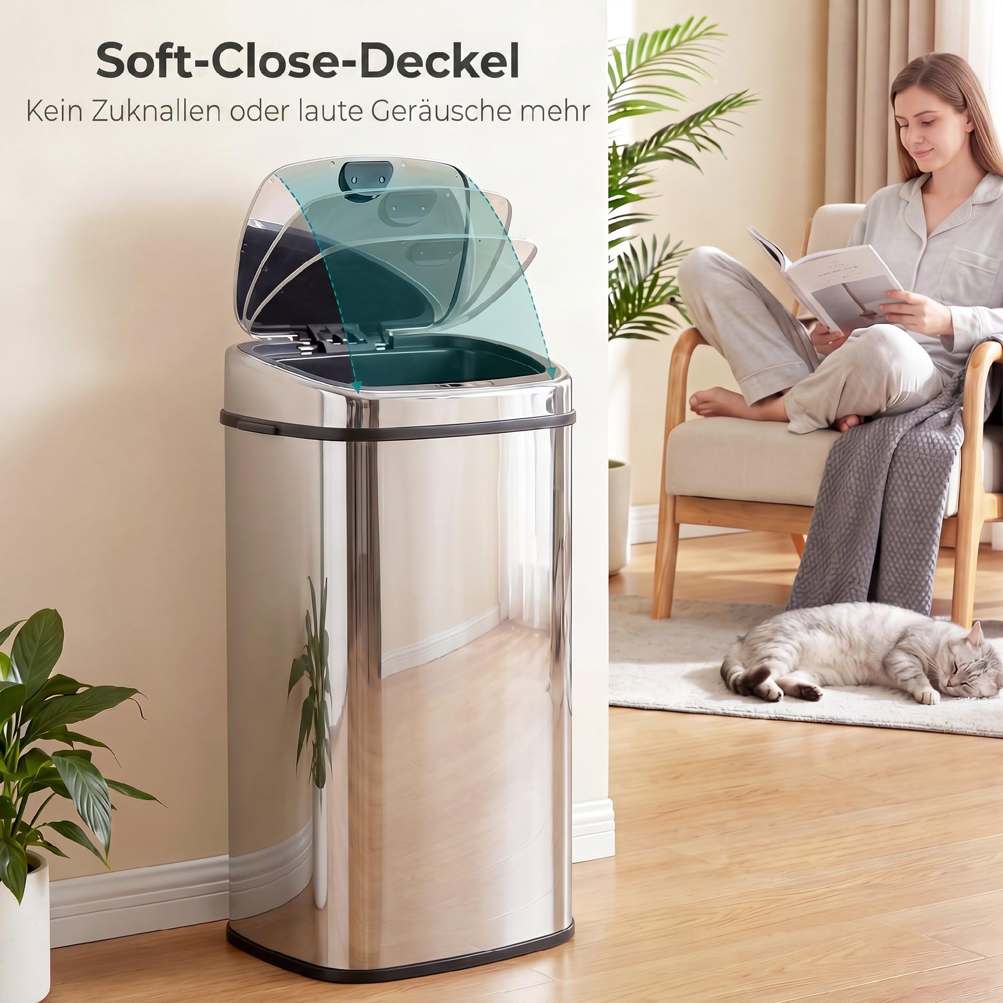 HOMCOM Sensor Mülleime 68Lr Automatik Bewegungssensor Edelstahl Silber | Wasserdichter Abfalleimer, für Büro, Schlafzimmer, Küchen