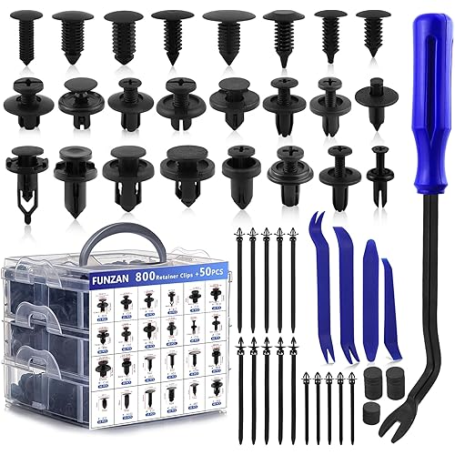 Funzan Car Fasteners Clips for GM Ford Honda Chrysler Acura Xmas Tree Retainer Clips Plastic Rivets Retainer Clips 850PCS Bumper Push Pin Clips Body Clips with 15 Cable Ties Fastener Remover Tool
