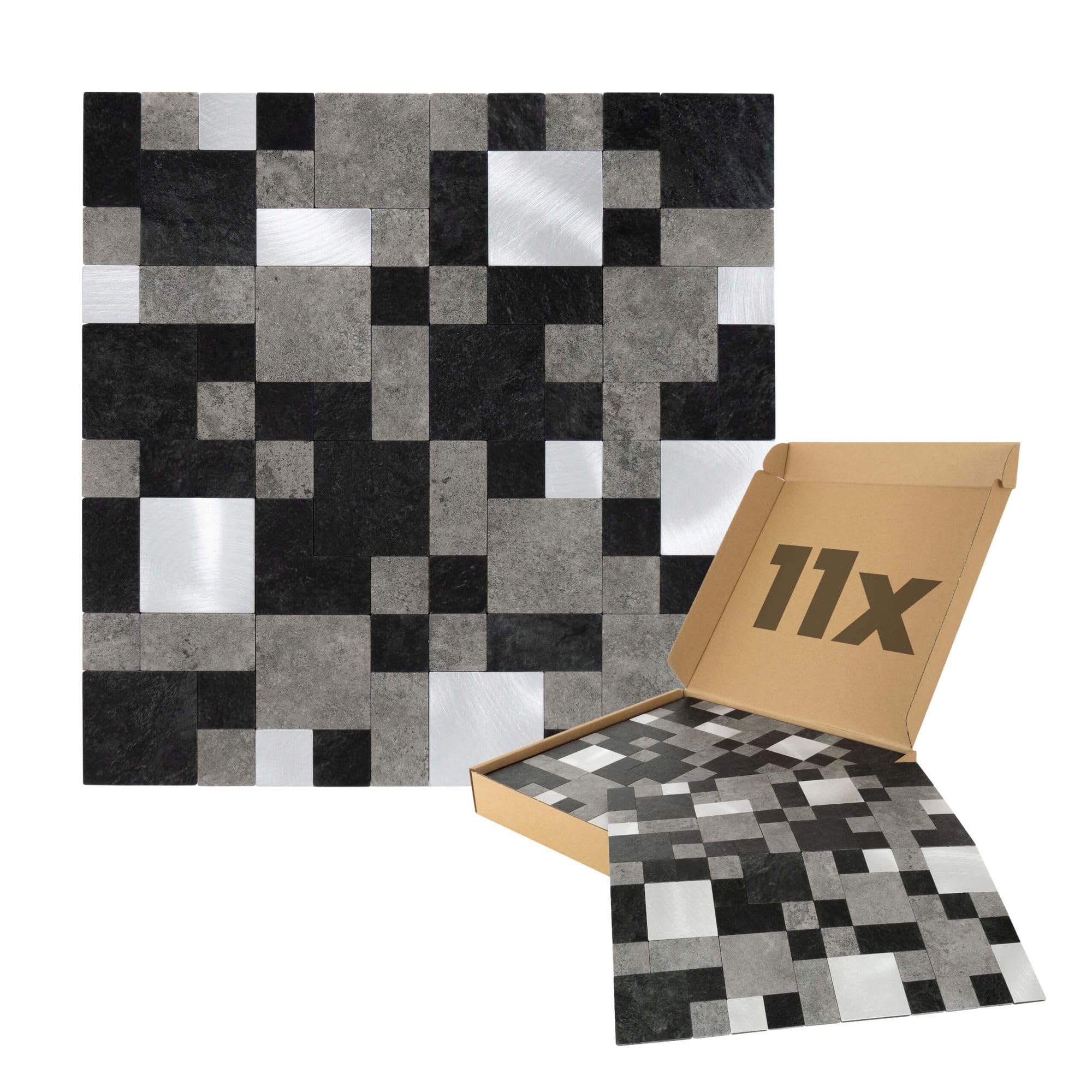 11x Panele ścienne samoprzylepne kamień 1m² Czarny, szary/srebrny