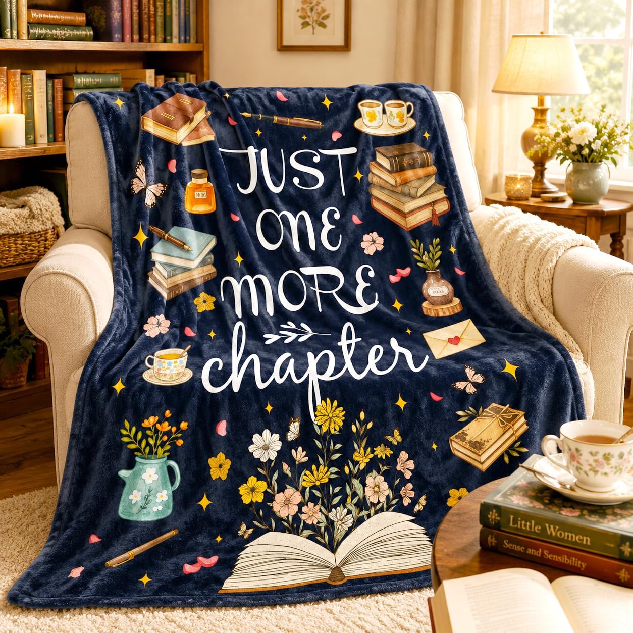 Book Lover Gifts for Women Men, Soft Flannel Reading Blanket for Bookworms, Cozy Bookish Throw Blanket for Readers, Birthday Gift for Book Lovers, Reading Gift, 50" x 60"