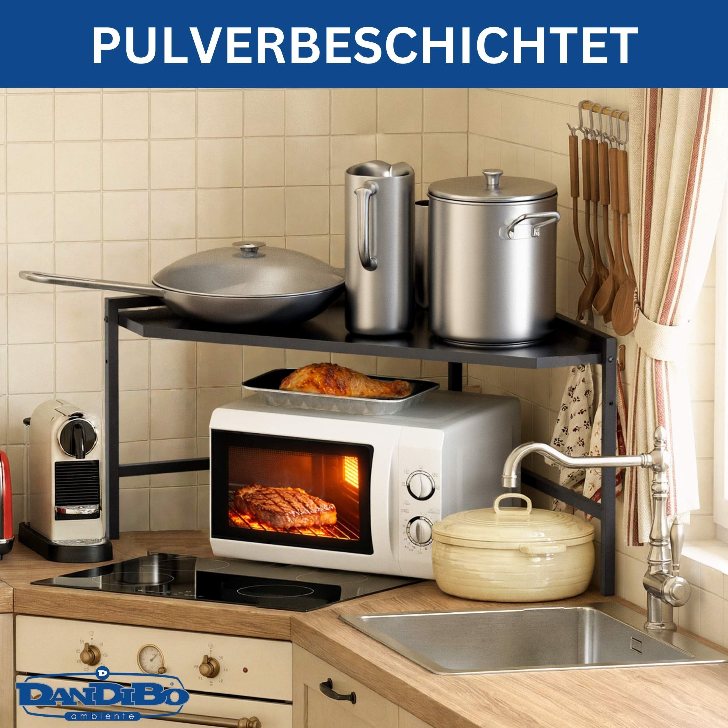 DanDiBo Regał narożny do kuchenki mikrofalowej, stojący, blat roboczy, 72 x 72 cm, czarny, 2-stopniowy, 96688, regał do kuchenki mikrofalowej, regał kuchenny, półka do kuchenki mikrofalowej (czarny)