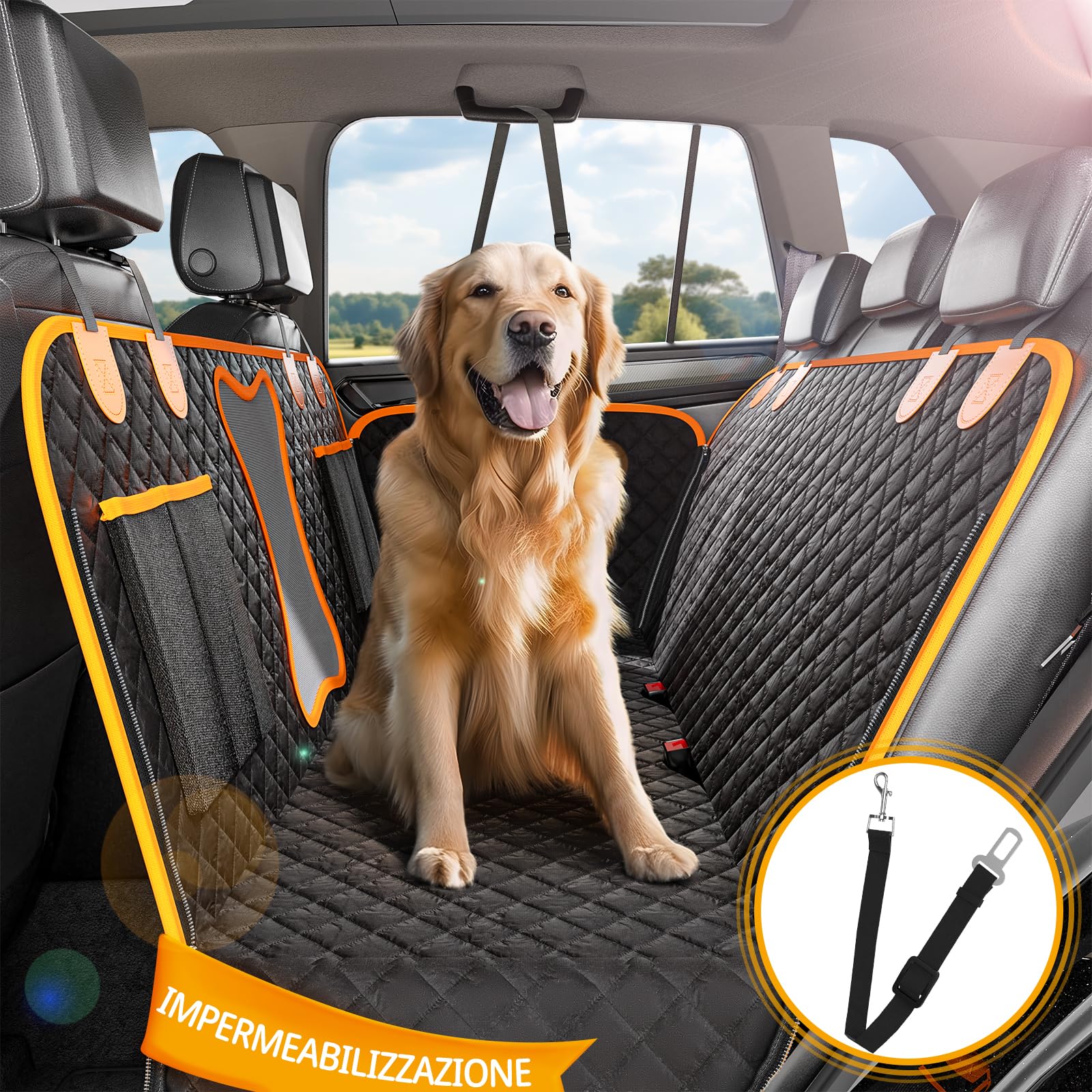DZKKIUR 4-in-1 Coprisedile Auto per Cani posteriore Coprisedili Auto Cani Posteriori Copertura Sedili Impermeabile, Antigraffio e Antiscivolo, Adatto a Molti Modelli di Auto (153x213cm)