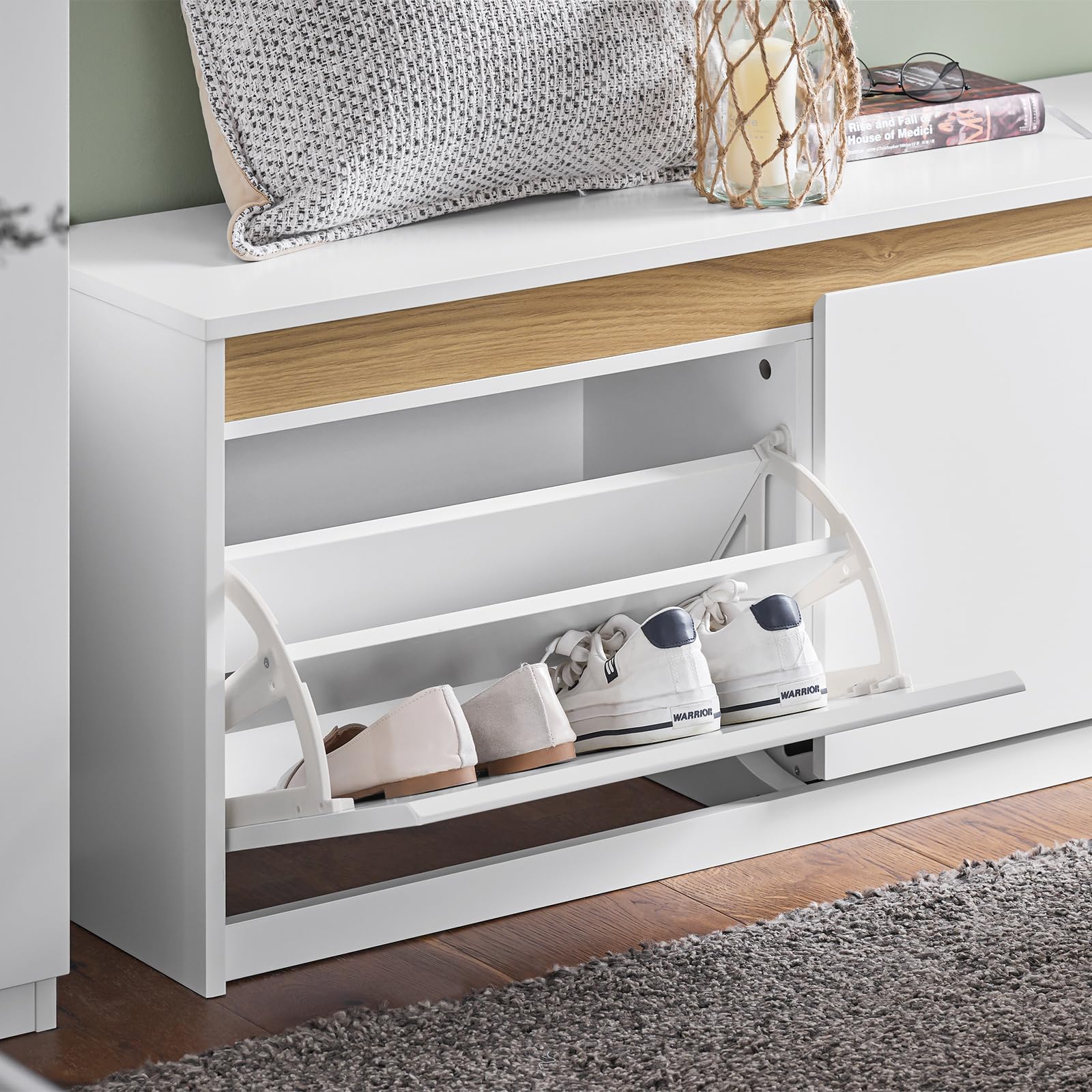 SoBuy Cassapanca Contenitore da Interno Panca Scarpiera da Ingresso con Contenitore e Seduta - Adatta a Ingressi, Soggiorni e Camere, Bianco, 104x30x47 cm, Testata per 240 kg, FSR171-W