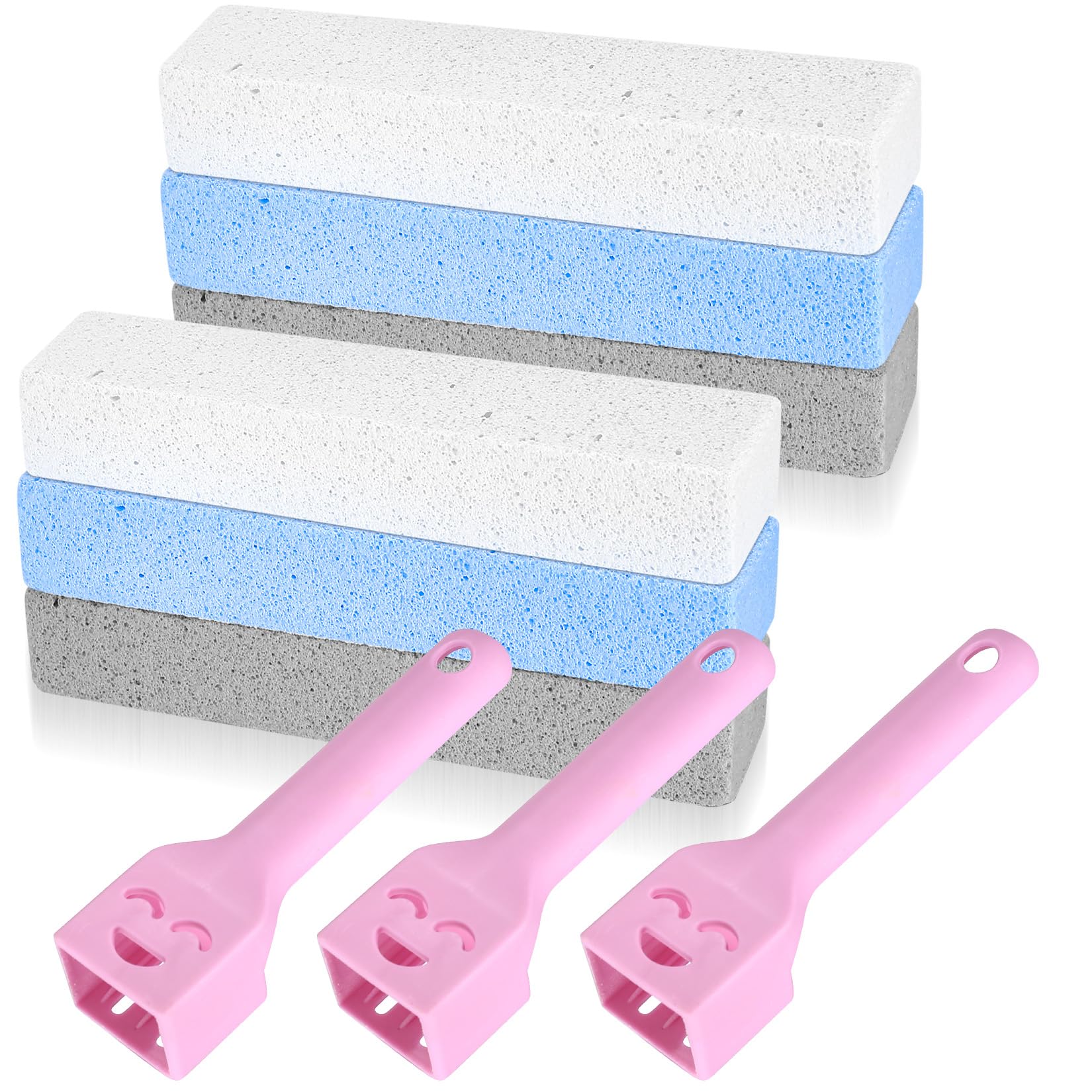 6 Piezas Piedra Pómez para Limpieza de Inodoros, Piedra Pómez de Limpieza, Bloques de Piedra Pómez para WC, Removedor de Suciedad para Parrillas, Cocina, Ducha, Baño, Lavabos, con 3 Mangos