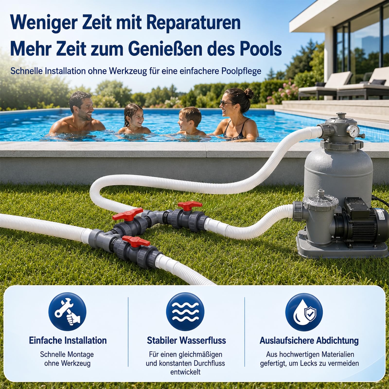 Bypass Pool Set Ø 50 mm – Pool Bypass Set für Poolwärmerpumpe & Pool Heizung, Wärmepumpen Anschluss-Set zur präzisen Steuerung der Wasserzufuhr und optimalen Temperaturregulierung