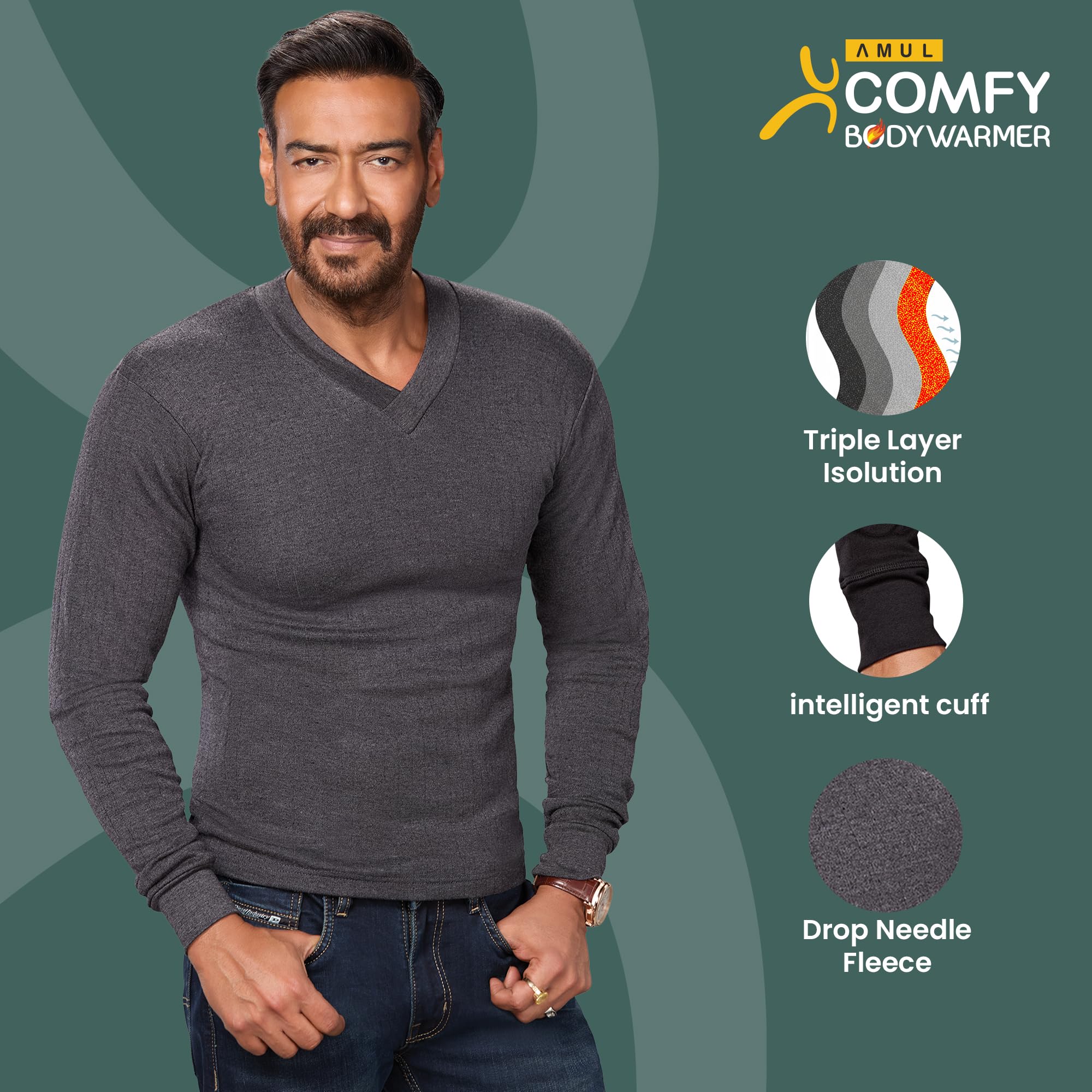 Amul Comfy Men's Parka Round Neck Full Sleeve Top|Super Combed Cotton Rich Regular Fit Body Warmer Thermal Top | Soft, Breathable & Naturally Insulated Winter Thermal Undershirt Top Black - Image 5 thumbnail