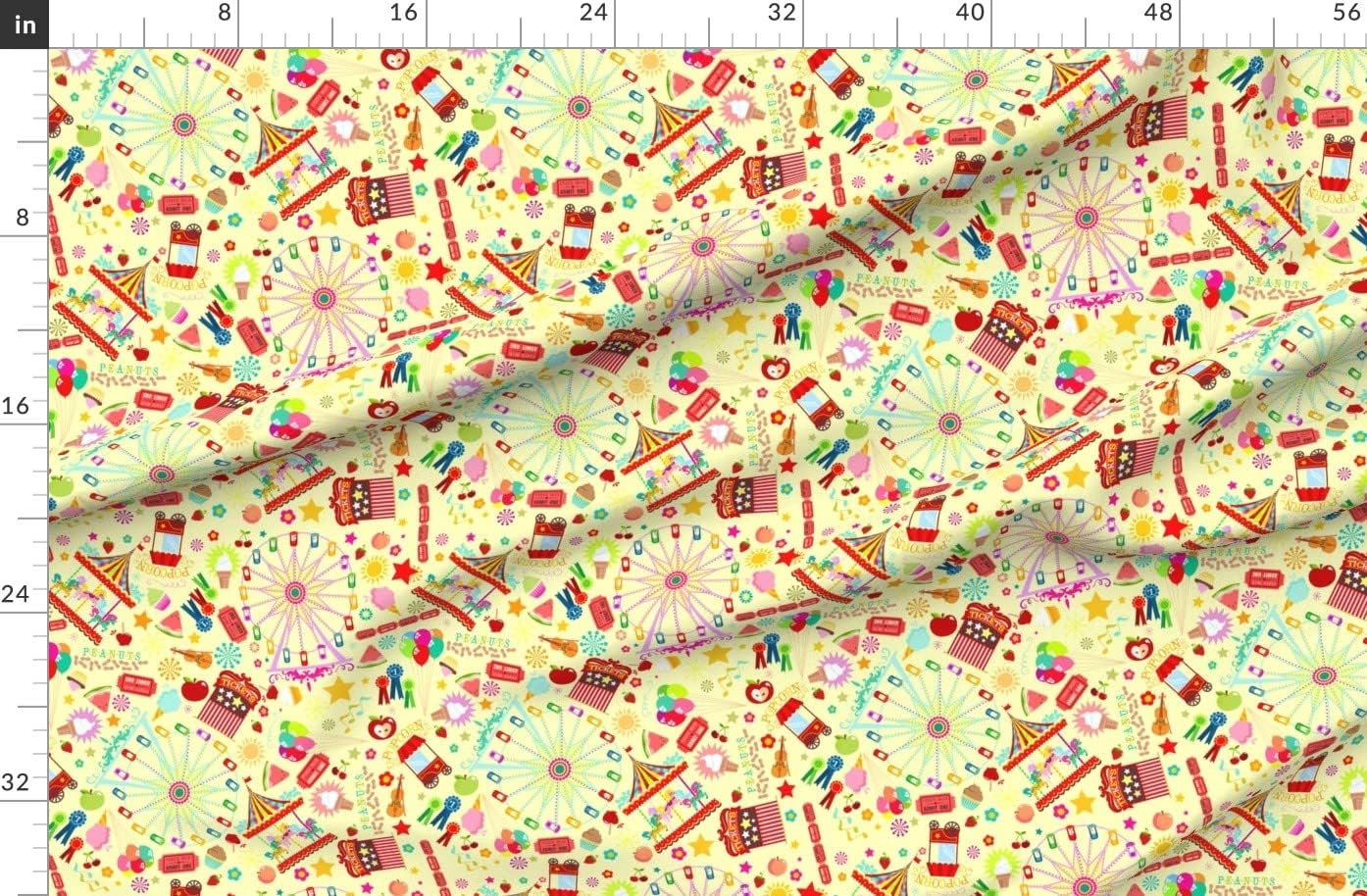 Spoonflower Fabric - Magical State Fair Wheel Music Food Balloons Yellow Carnival Printed on Organic Cotton Sateen Fabric by The Yard - Sewing Quilting Apparel Home Decor