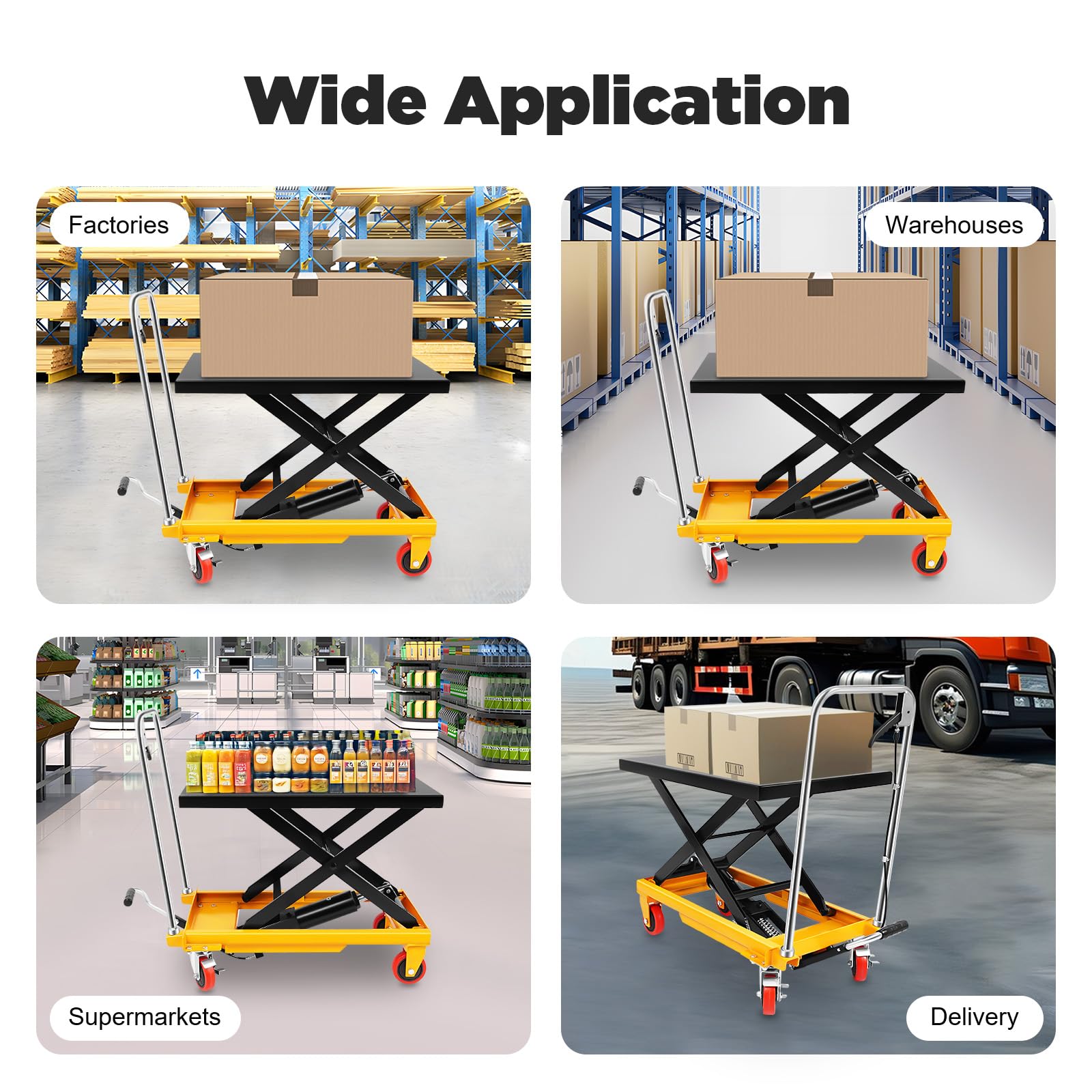 Mesa elevadora hidráulica de tijera, capacidad de 226,8 kg, carretilla elevadora hidráulica de tijera con 4 ruedas, carro hidráulico manual para manejo de material