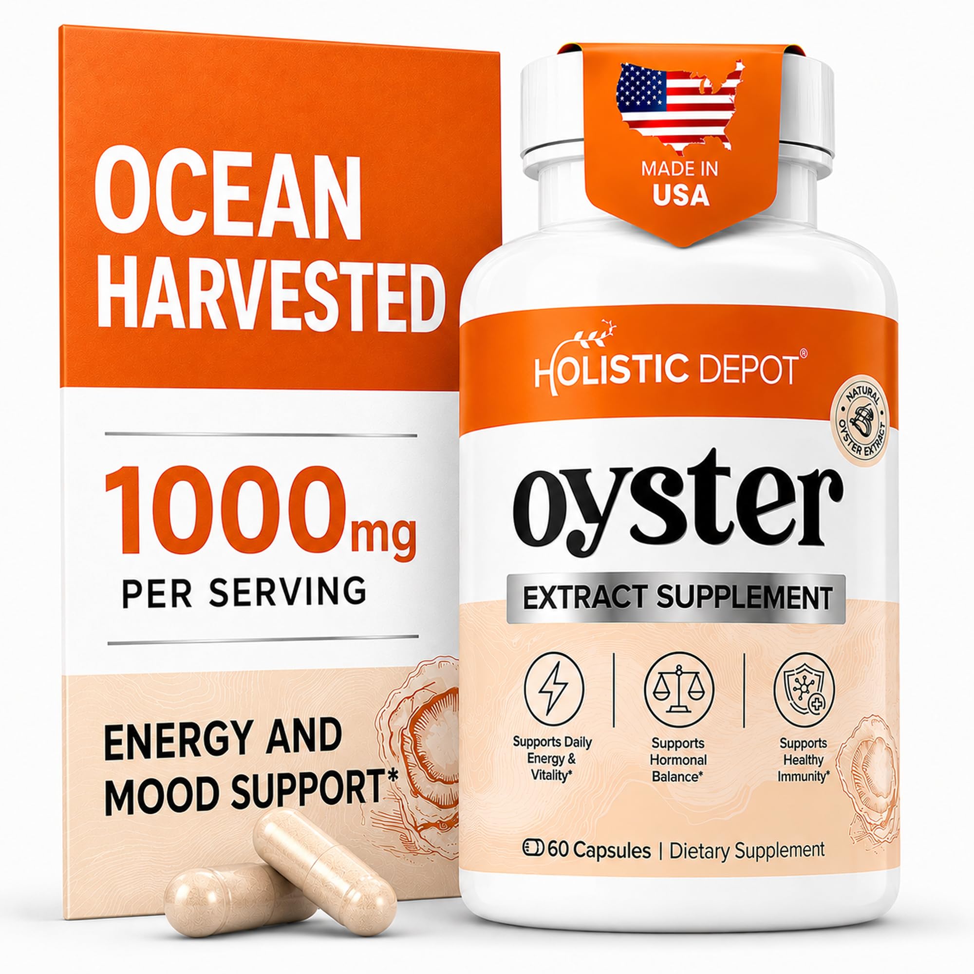 Pure Oyster Extract – Supports Energy, Immunity, Vitality & Hormone Balance for Men & Women | 60 Capsules | Made in USA