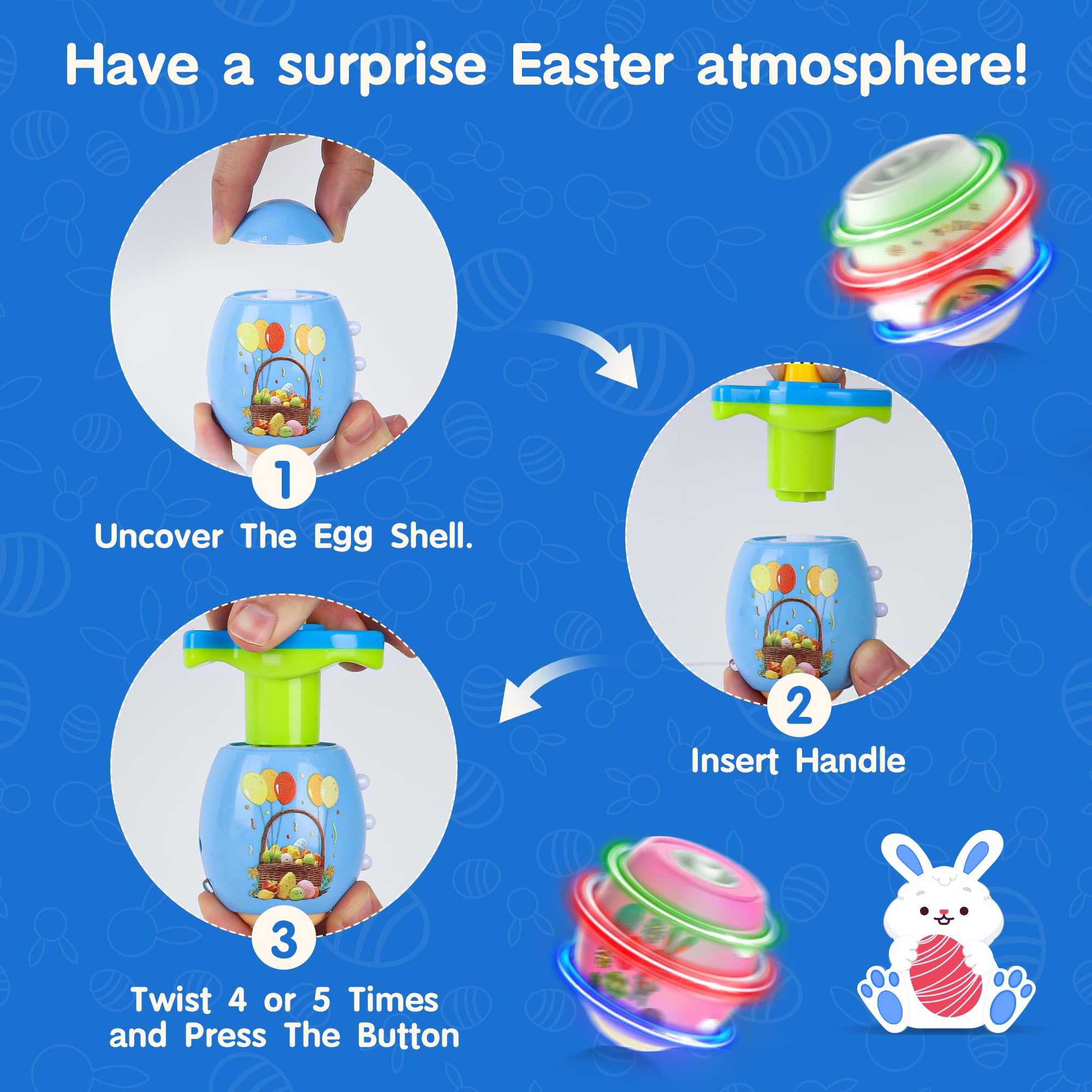 6 Pack Spinning Tops Toys, Lighting & Singing Colorful Eggs, Party Favor Easter Basket Stuffers for Boys & Girls Ages 3-6