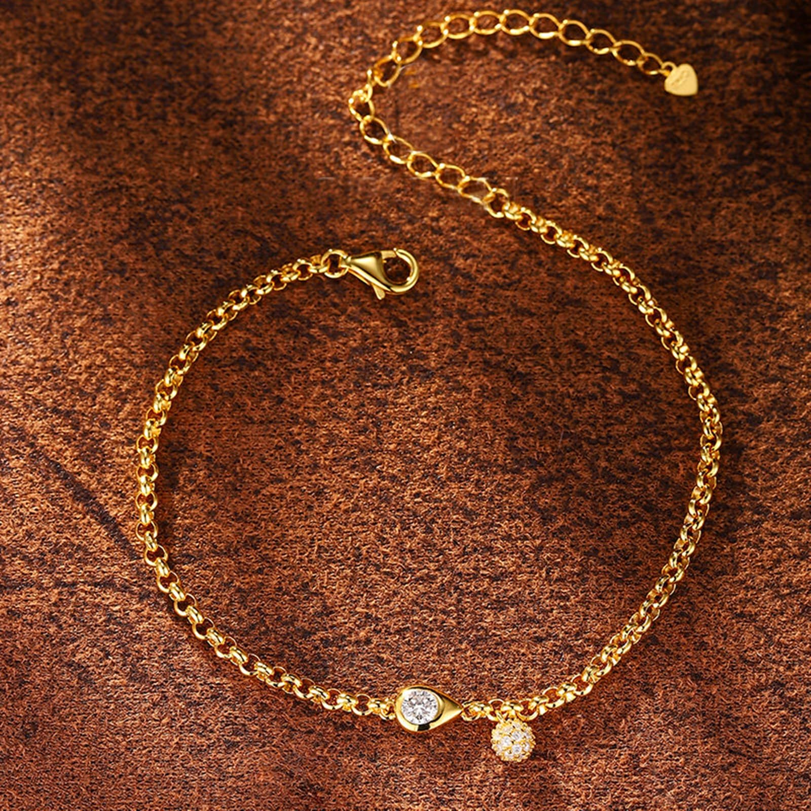 Pulsera de oro de 14 quilates para mamá, oro amarillo de 9 quilates, 14 quilates y 18 quilates con diamantes creados en laboratorio de 0,2 quilates, pulsera de abalorios para mujer