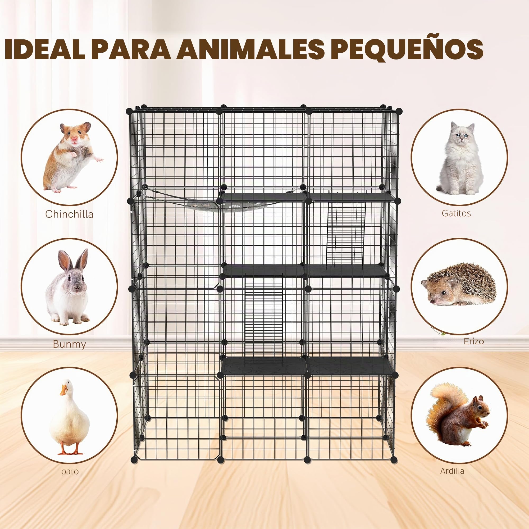 ACXIN Jaula grande para gatos de 4 niveles con sistema de conexión DIY, recinto para gatos con hamaca desmontable, 2 escaleras y 2 puertas, parque para gatos para casa y jardín, jaulas para animales