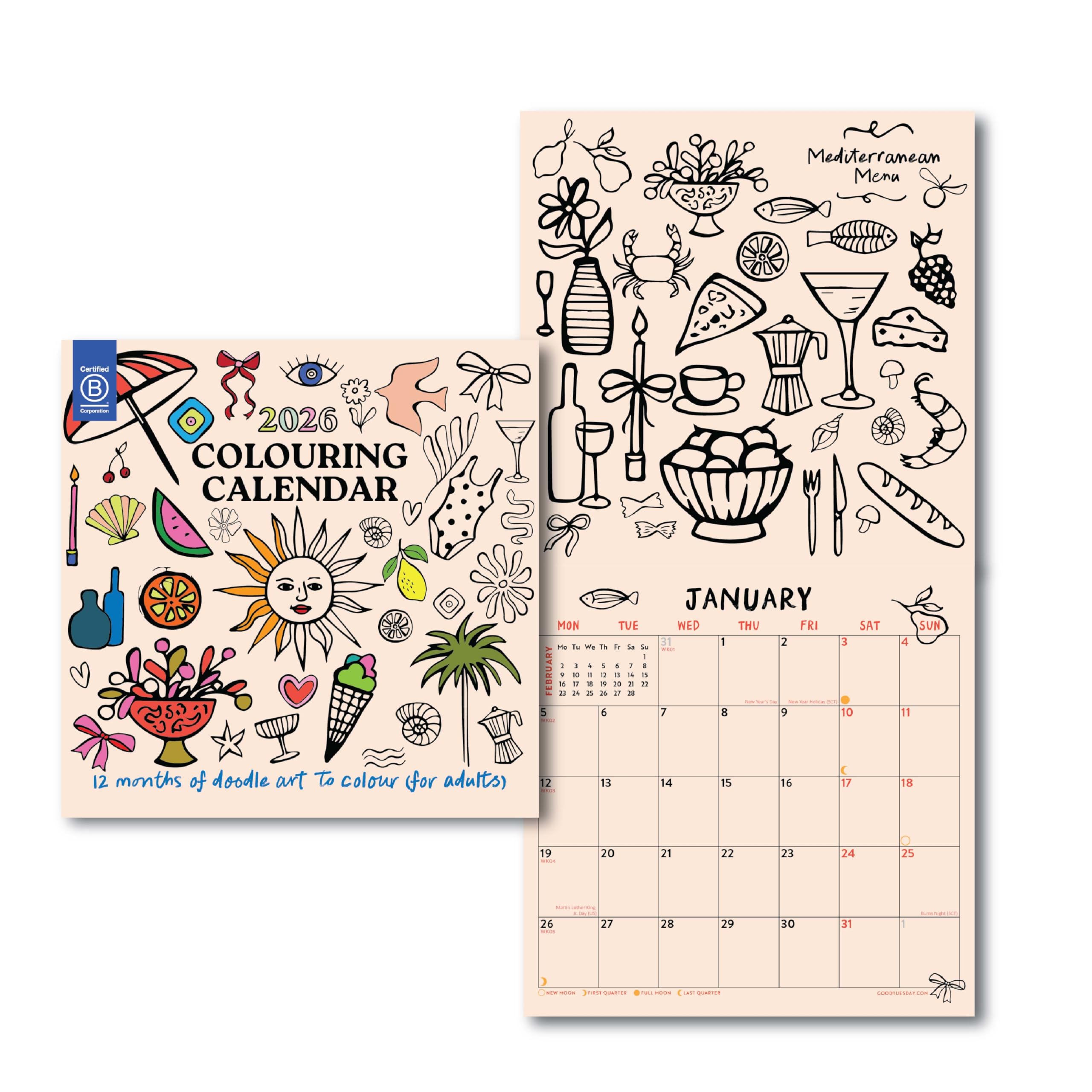 Good Tuesday - Colouring - 12cm x 12cm Compact Wall 2026 Calendar - 100% Recycled Paper, UK Made