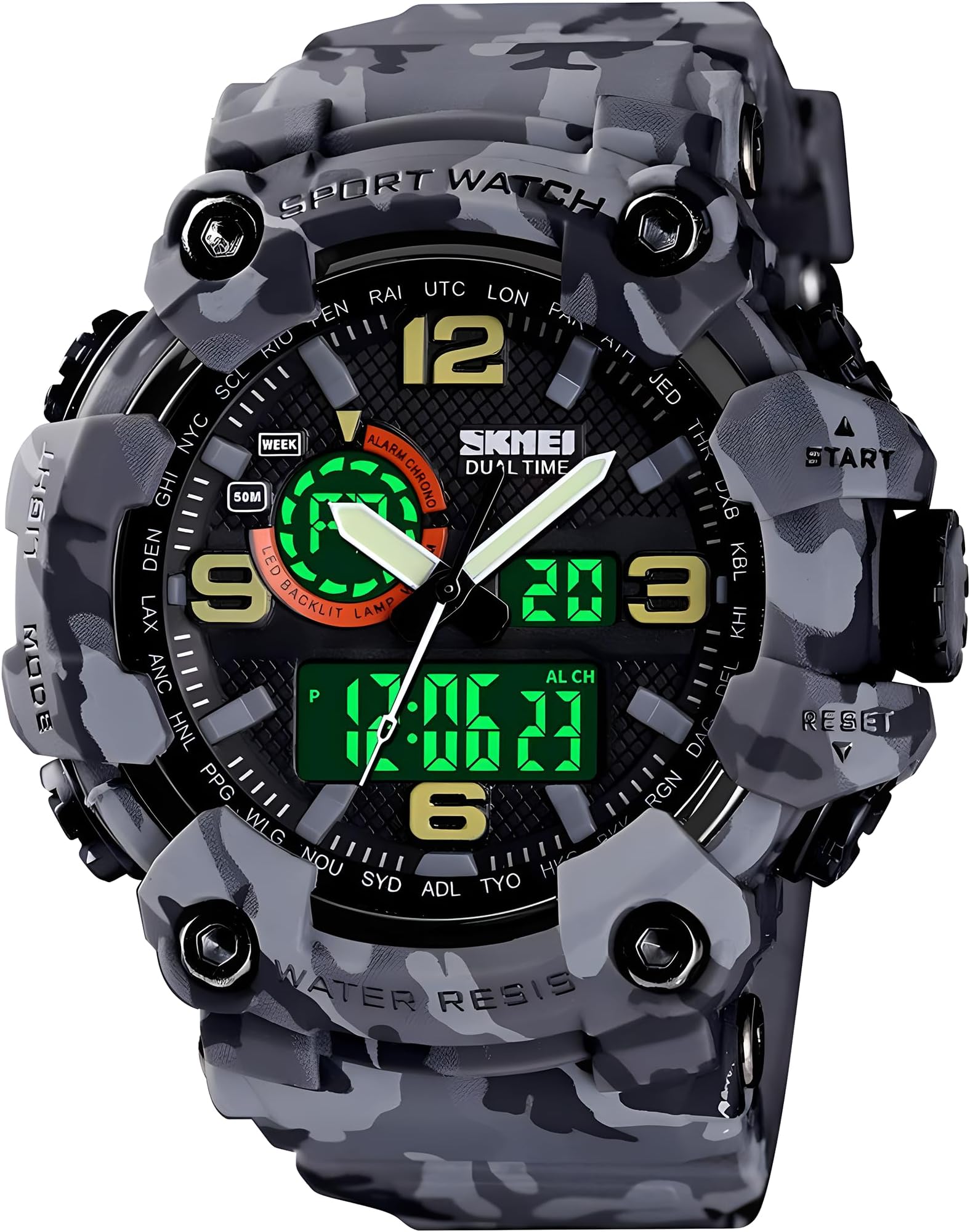 Men's Large Face Outdoor Sports Watches Military S-Shock Watch Waterproof, Backlight, Alarm, Stopwatch Features - Rugged Wristwatch for Training, Hiking, and Adventure