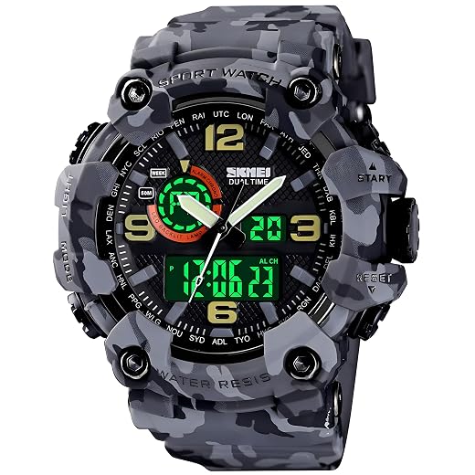Gosasa Men's Large Face Outdoor Sports Watches Military S-Shock Watch Waterproof, Backlight, Alarm, Stopwatch Features - Rugged Wristwatch for Training, Hiking, and Adventure