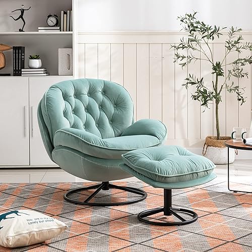 Miniatura 8 de HomSof Silla giratoria de terciopelo con juego otomano diván moderno con reposapiés sillón cómodo con patas de metal tamaño único gris liso