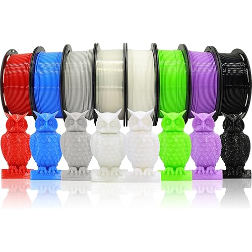 1.75mm 8 Spools Basic Colors PLA 3D Printer Filament Bundle, White/Black/Clear/Light Grey/Blue/Red/Green/Purple, Each Spool 0.25kg, Total 2kg PLA 3D Printing Material, 250g x 8 Spools