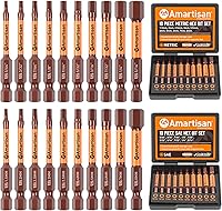 Amartisan 20-Piece Magnetic Hex Allen Wrench Drill Bit Set - SAE & Metric S2 Steel Bits, 2.3" Long, Storage Case