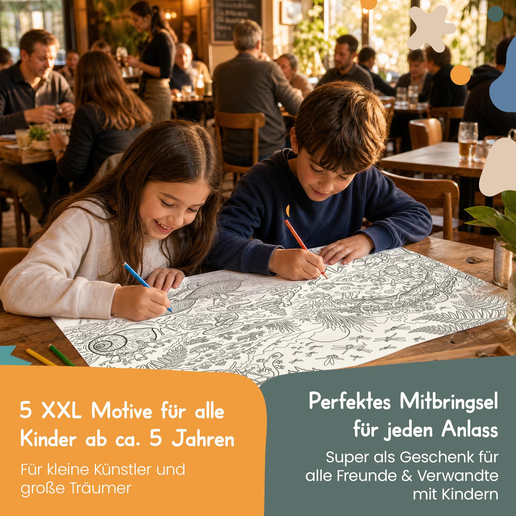 5 x plakat XXL do kolorowania z 24 kredkami, gadami od 5 lat