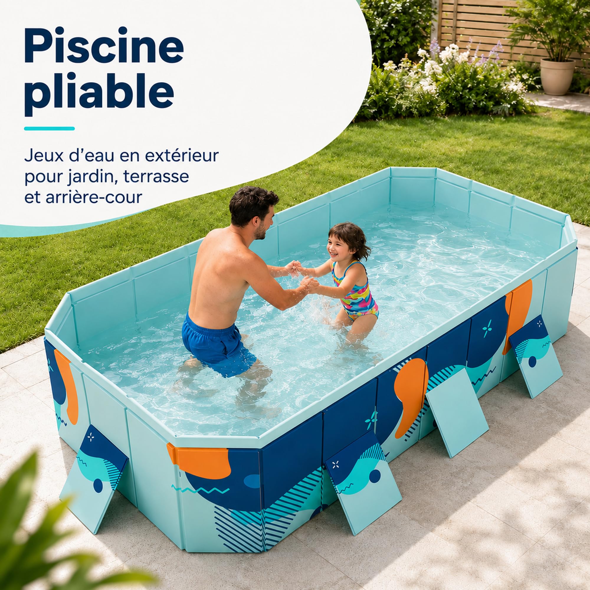Piscina Pieghevole Fuori Terra, Rigida, Non Gonfiabile, Rettangolare | Piscina rigida pieghevole con scarico, senza gonfiaggio e facile da riporre.(1.6m(5.2ft))