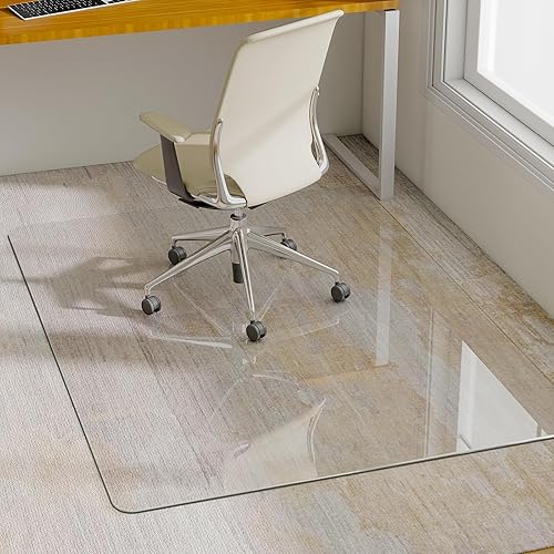 Miniatura 8 de GLSLAND Tapete de vidrio templado de 47 x 32 pulgadas para silla, protector de suelo resistente para alfombras y suelos duros, resistente a los