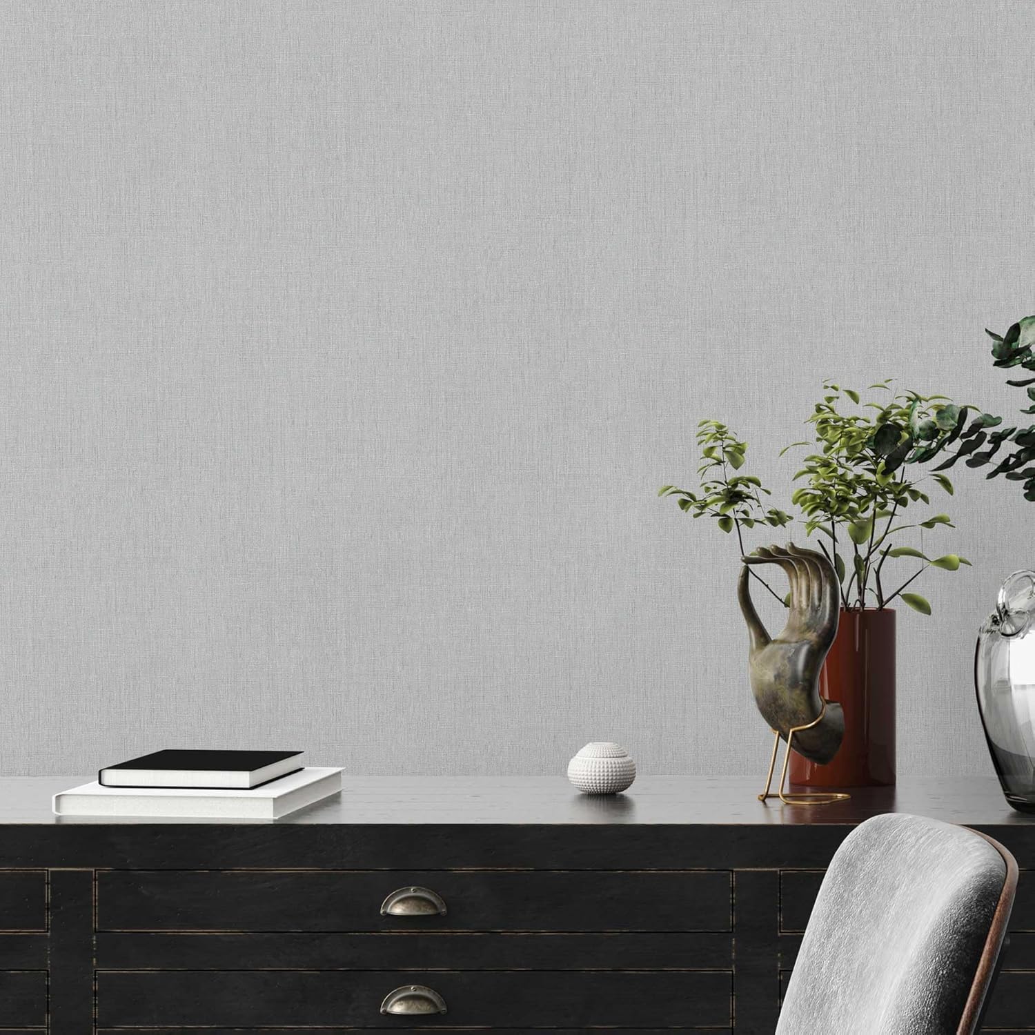 Livingwalls 396515 Plain Wallpaper in Grey Plain High-Quality Wallpaper with Textile Structure for Various Rooms 10.05 m x 0.53 m Made in Germany