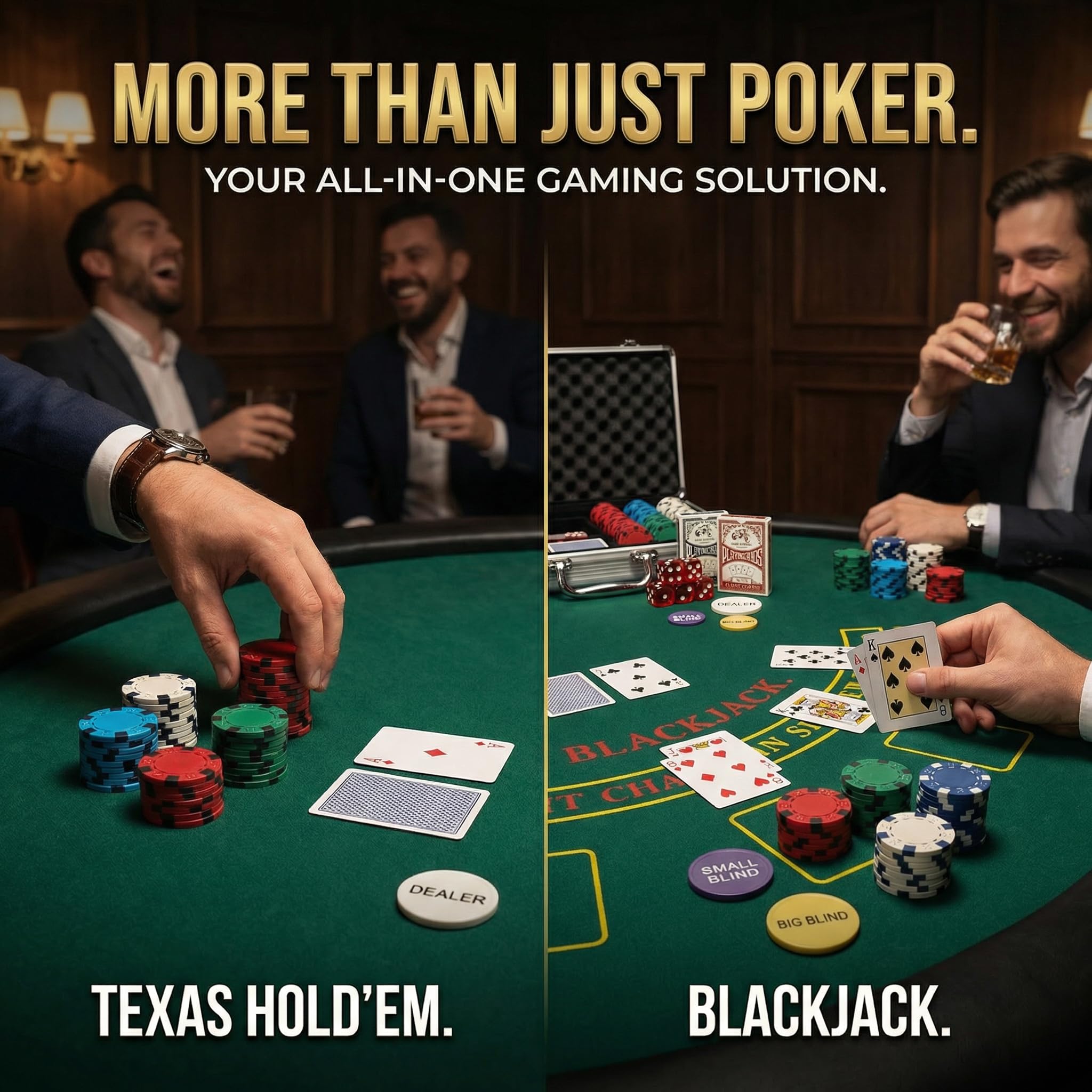Set da poker da 500 pezzi con custodia in alluminio e chip professionali da 11,5 g, 2 mazzi più 5 dadi da poker impermeabili, kit da poker da casinò