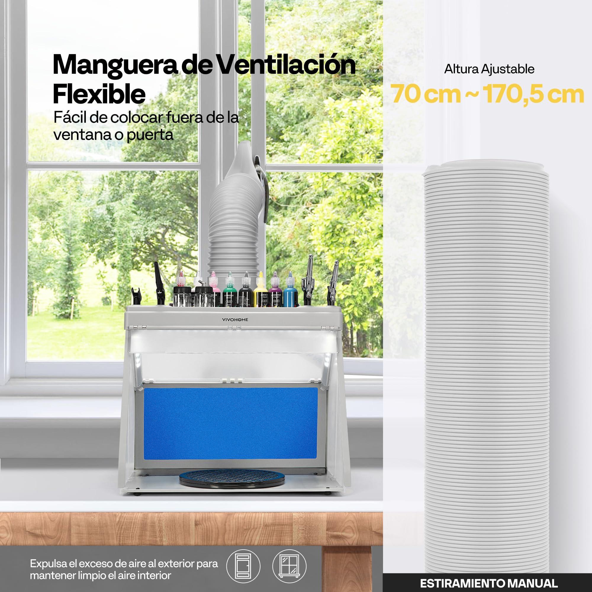 VIVOHOME Cabina de Pulverización Portátil para Aerógrafo con 3 Luces LED con Soportes para Pistolas Pulverizadoras y Pintura Pintar Modelo