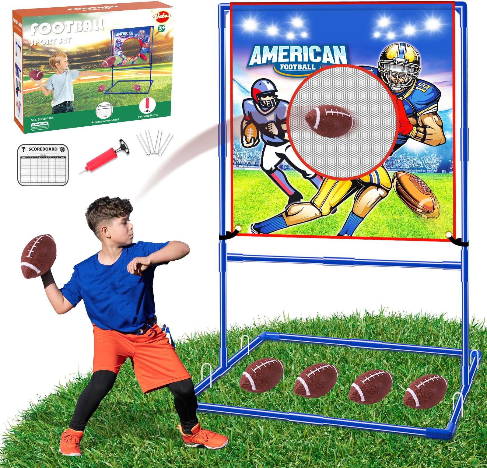 VATOS Football Toss Target Games with 4 Inflatable Footballs - Indoor Outdoor Backyard Throwing Sport Toy for Kids, Football Passing Targets Party Game for Boys Girls and Family Fun Play